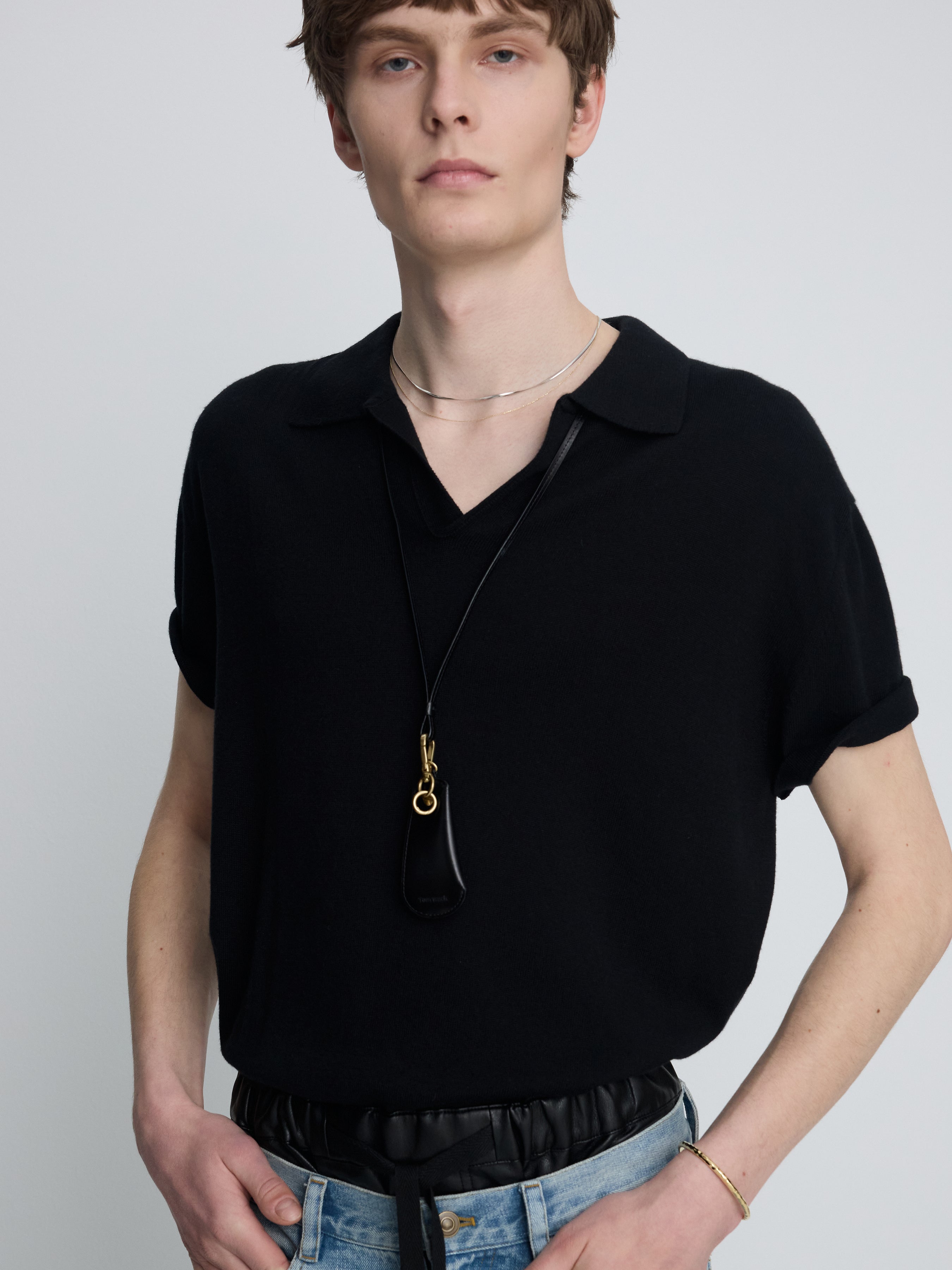 SILK CASHMERE OPEN COLLAR KNIT_ BLACK