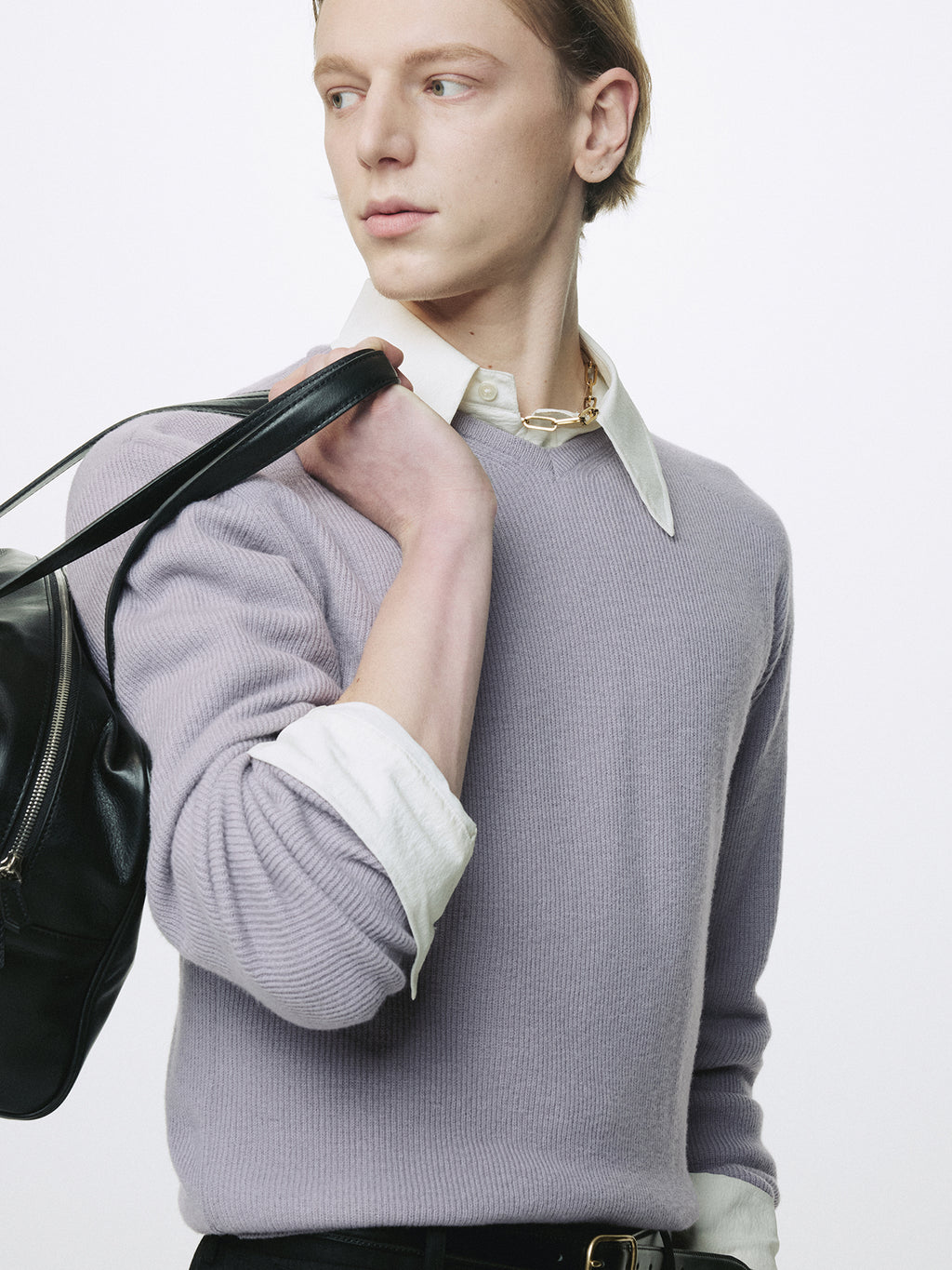 SUPER FINE WOOL COMMANDO V-NECK KNIT_ SLATE GREY