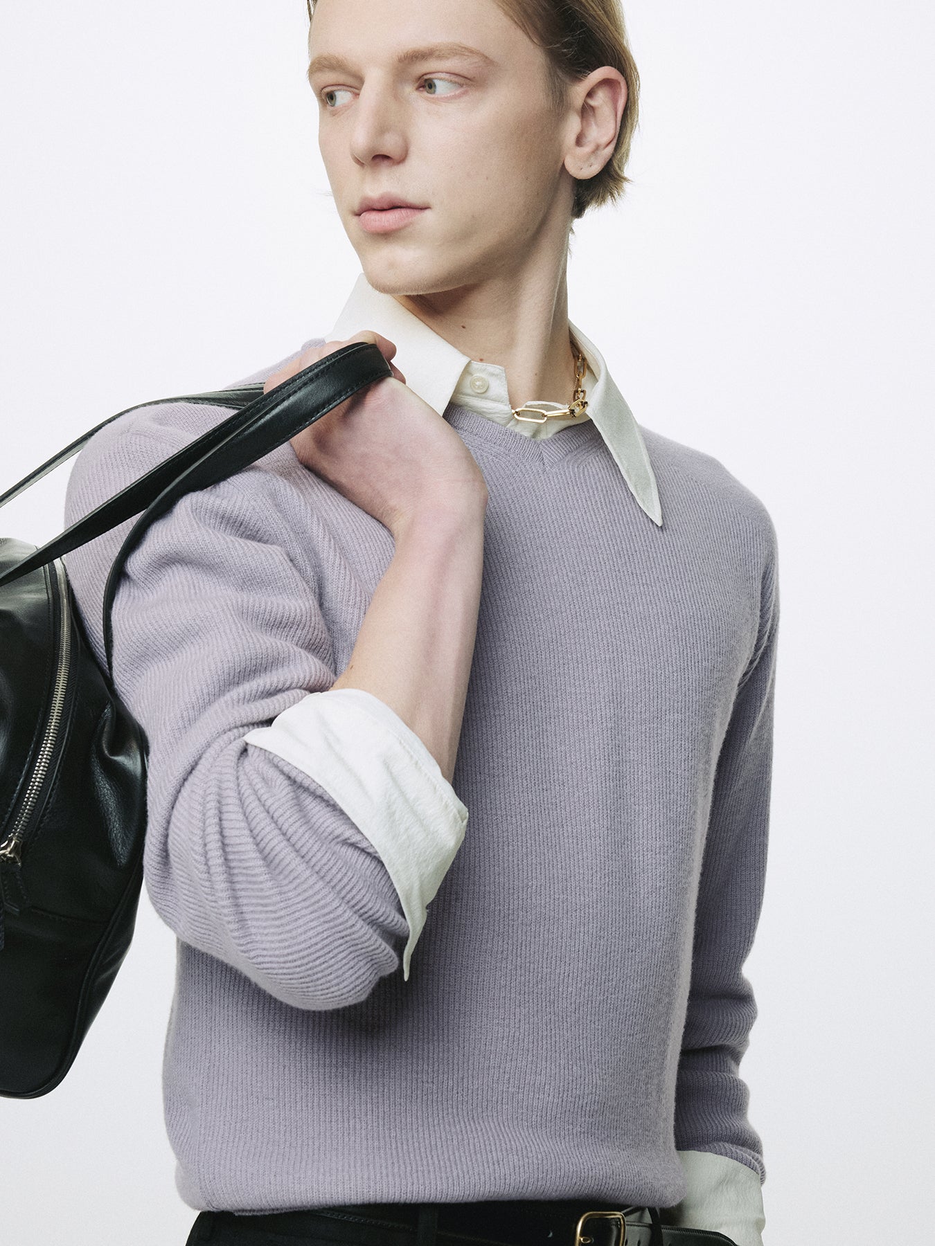SUPER FINE WOOL COMMANDO V-NECK KNIT_ SLATE GREY