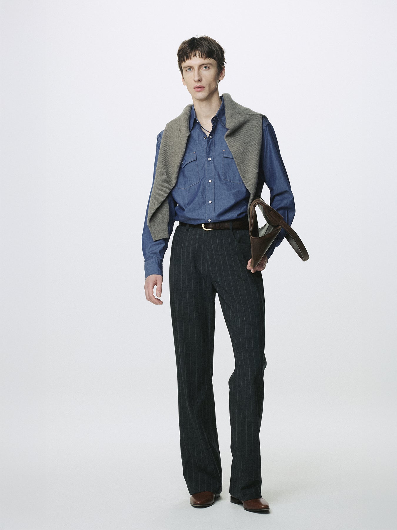 WASHED CHAMBRAY WESTERN SHIRT (ITALIAN FABRIC)_ MEDIUM INDIGO