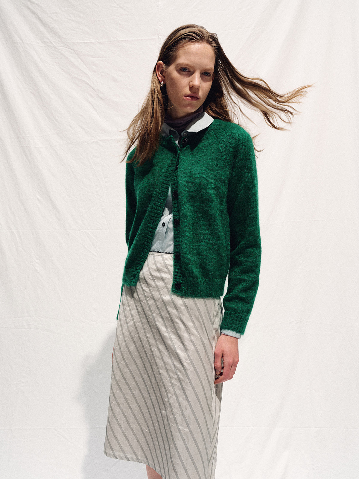 (W) MOHAIR BLEND RAGLAN CARDIGAN_ GREEN