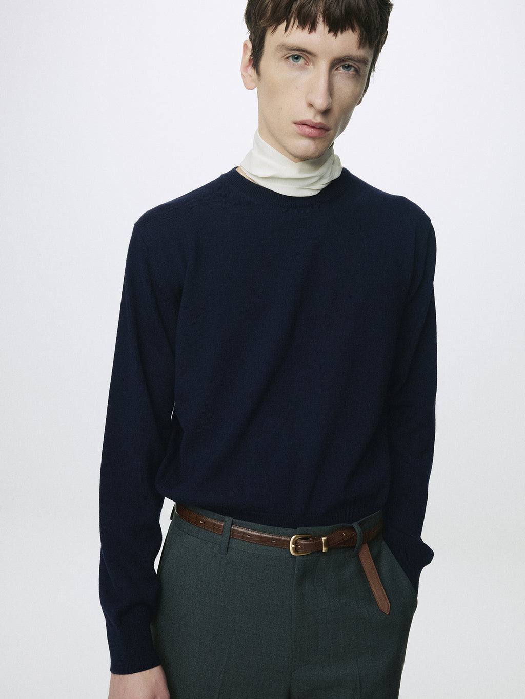 SPRING WOOL CREW NECK KNIT_ DARK NAVY