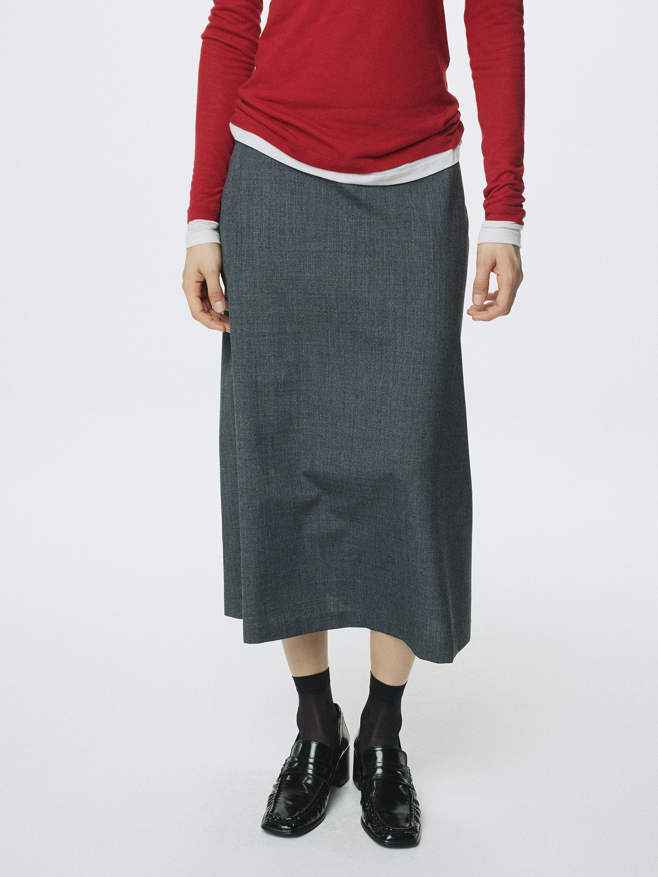 (W) WOOL MIDI SKIRT_ GREY