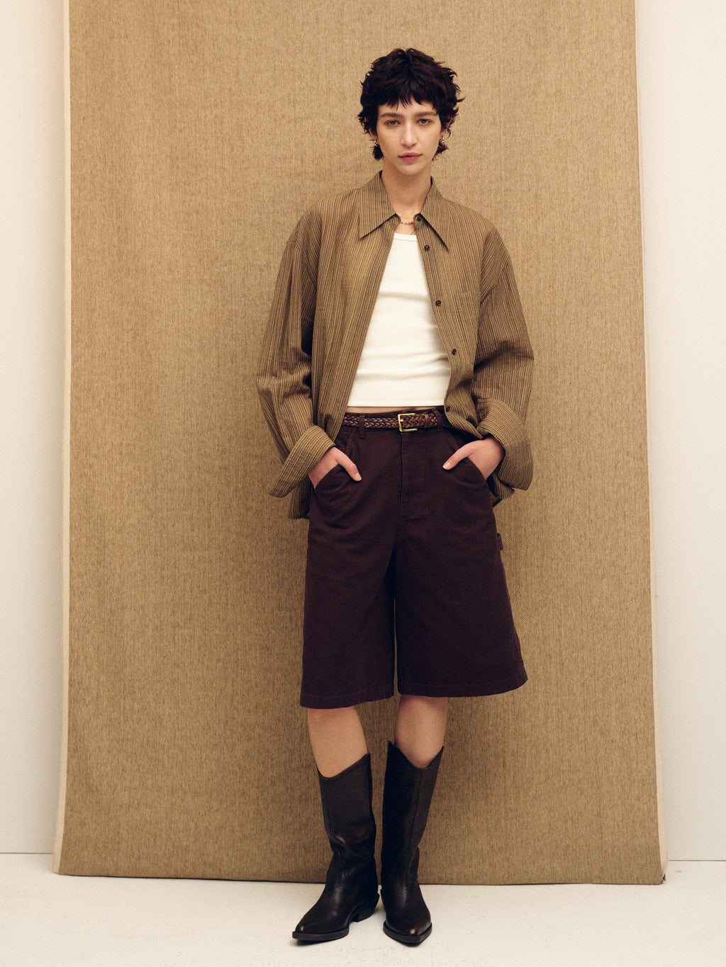 (W) COTTON RELAXED UTILITY SHORTS_ BURNT MARRON