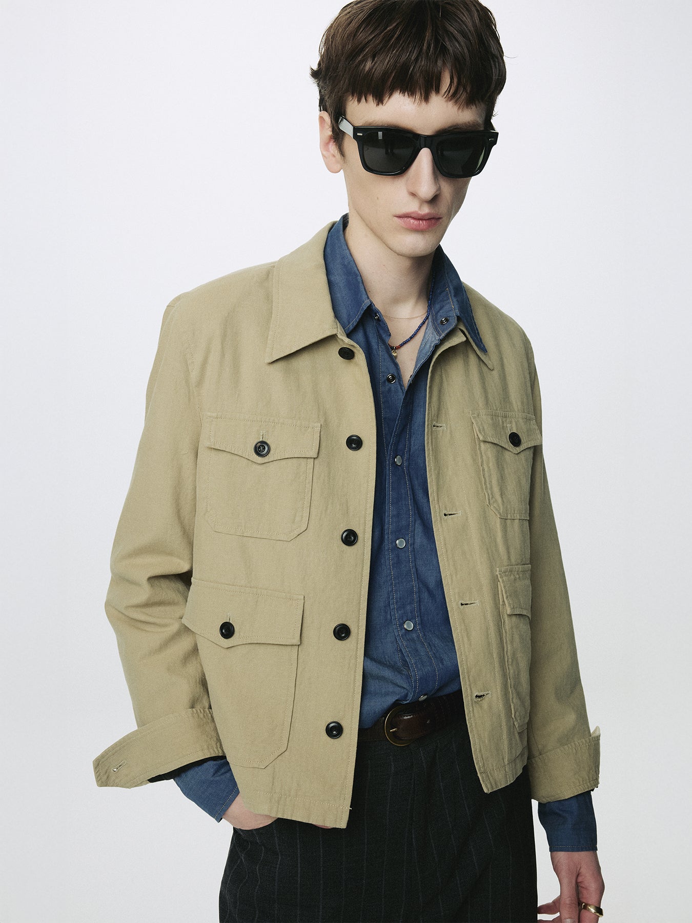 COTTON LINEN CROPPED SAFARI JACKET_ SAND