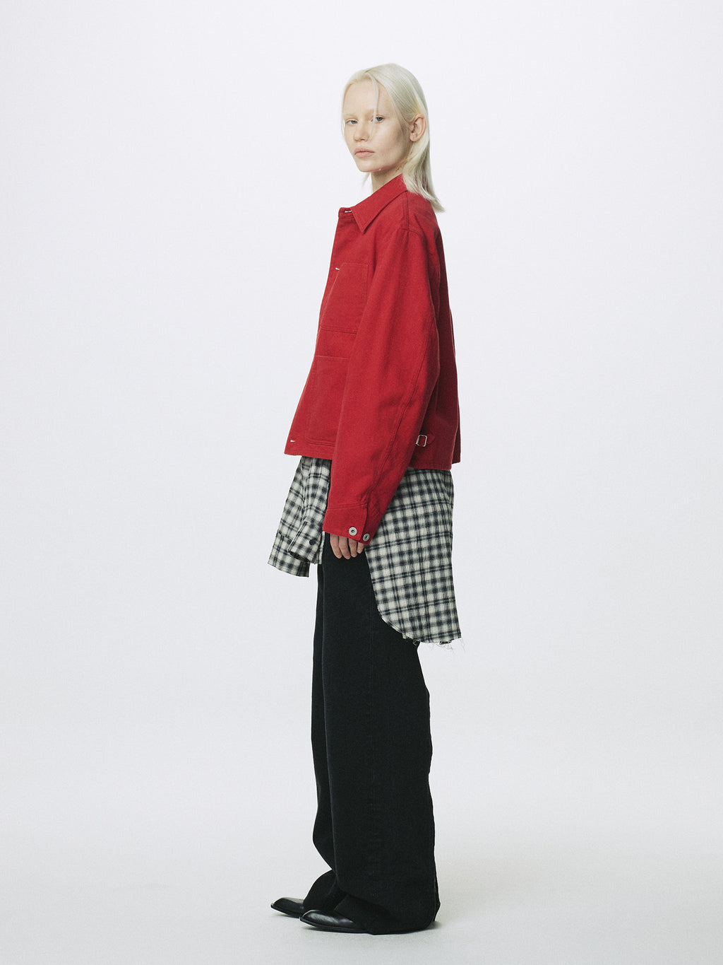 (W) RAW-CUT COTTON CHECK SHIRT_ BLACK CHECK