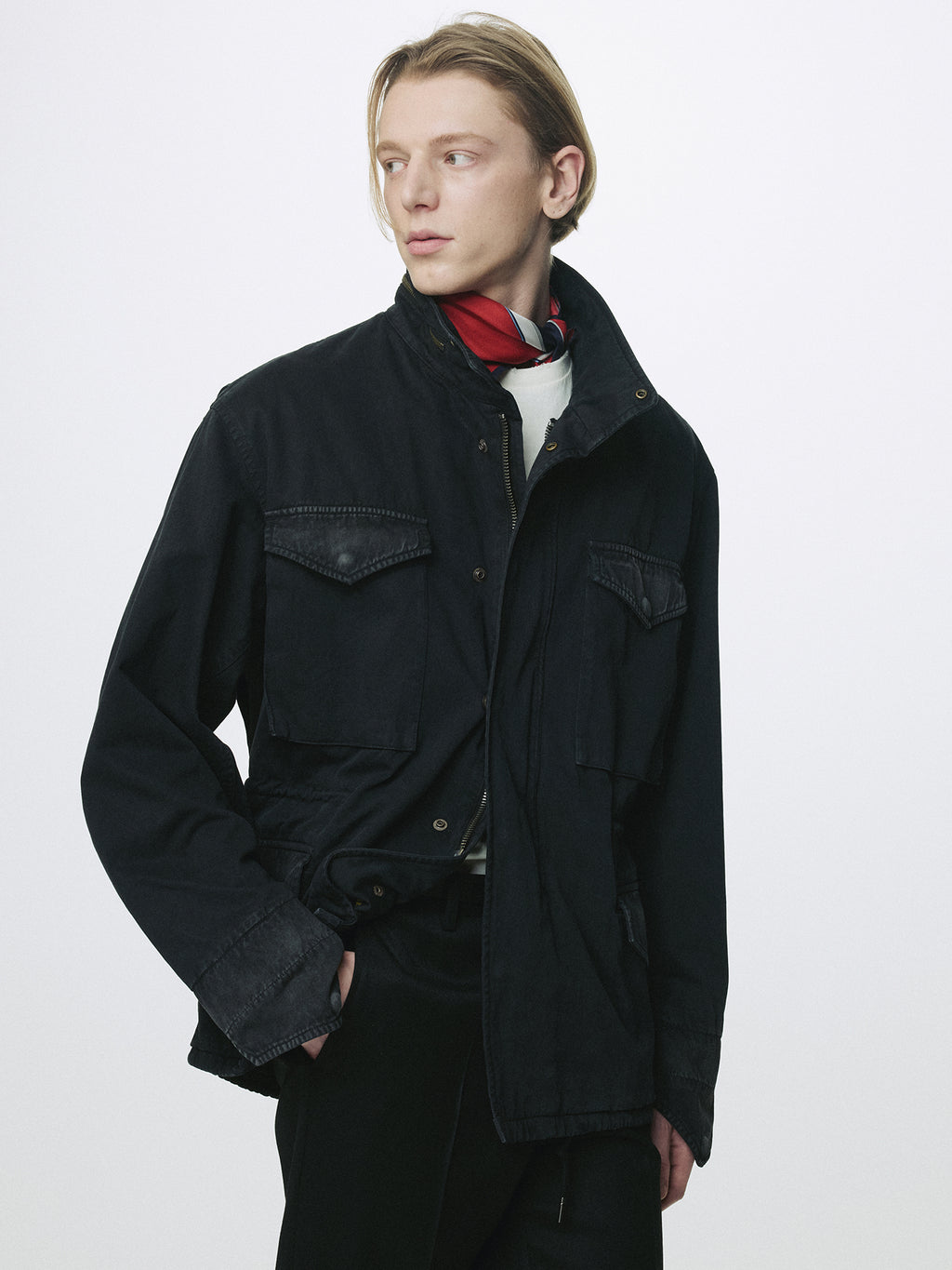 GARMENT DYED COTTON FIELD JACKET_ FADED BLACK