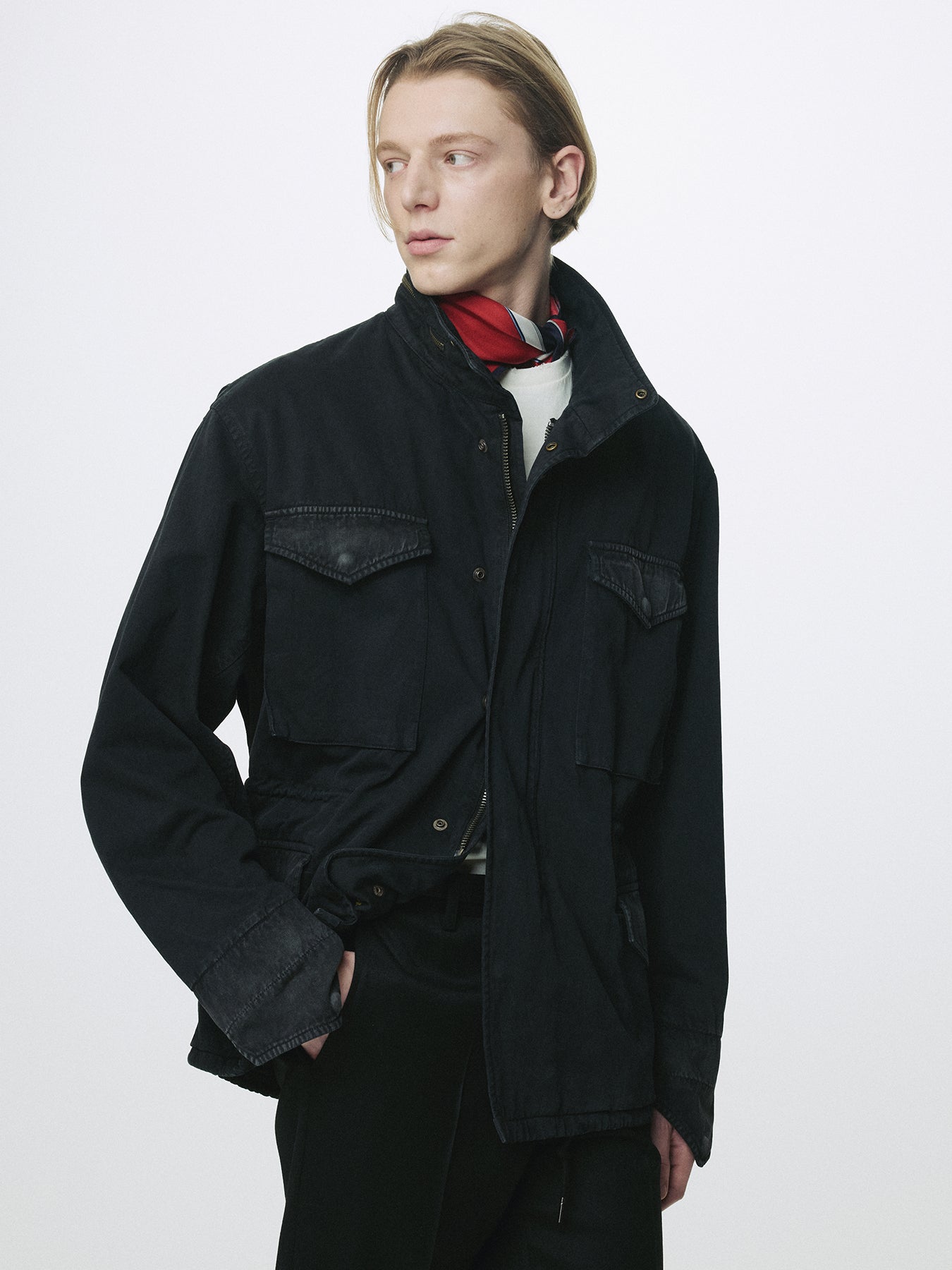 GARMENT DYED COTTON FIELD JACKET_ FADED BLACK