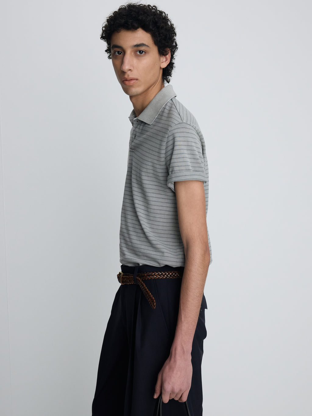 GARMENT DYED STRIPE PIQUÉ POLO_ FADED GREY