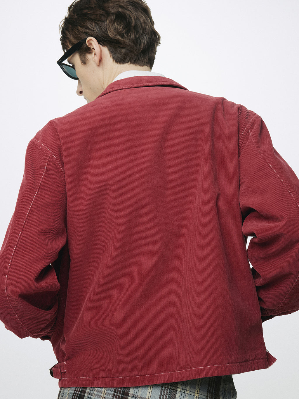 GARMENT DYED CORDUROY ZIP JACKET_ FADED RED