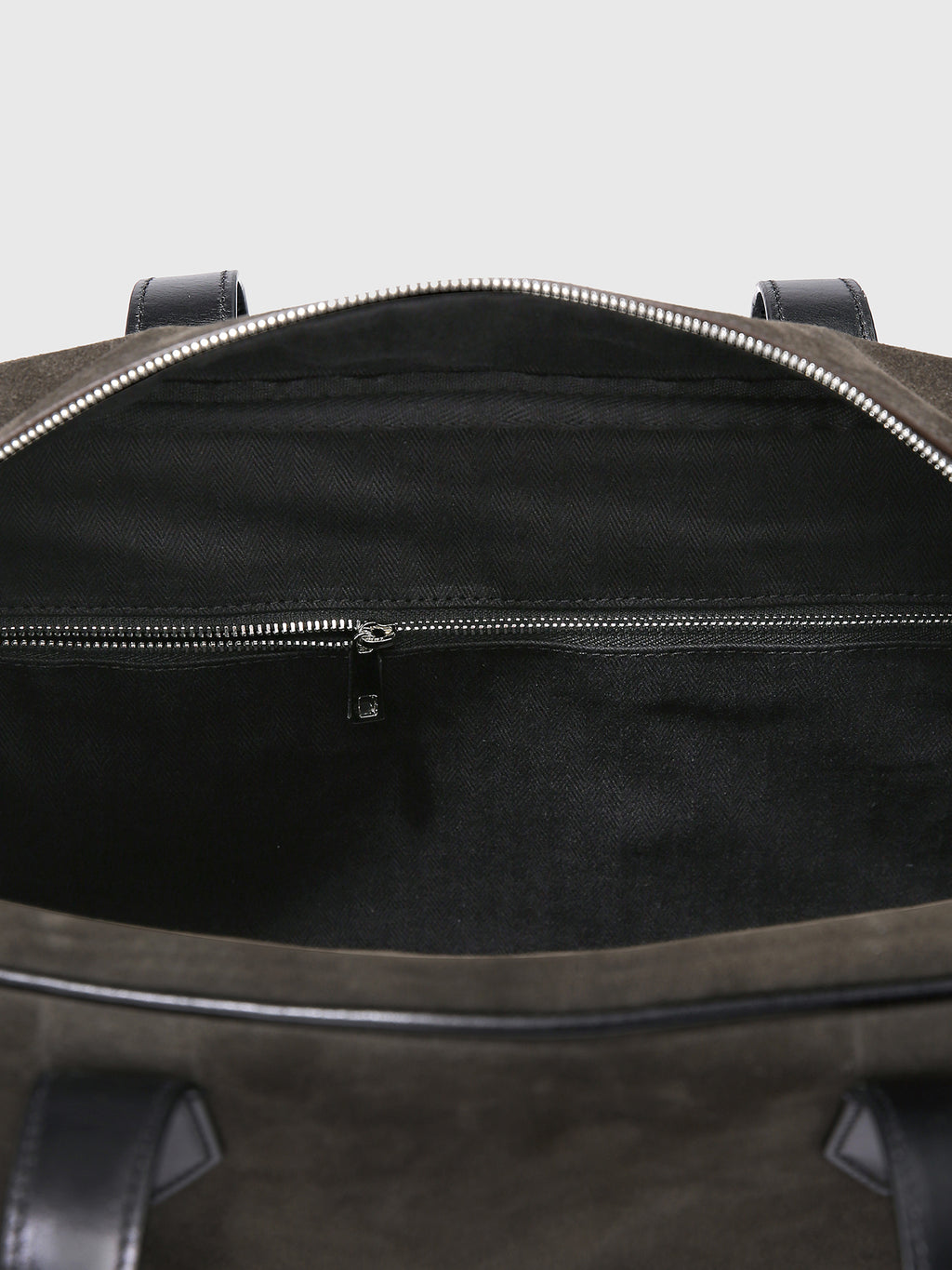 LEATHER TRIM SUEDE SQUARE VALISE BAG_ DARK PECAN