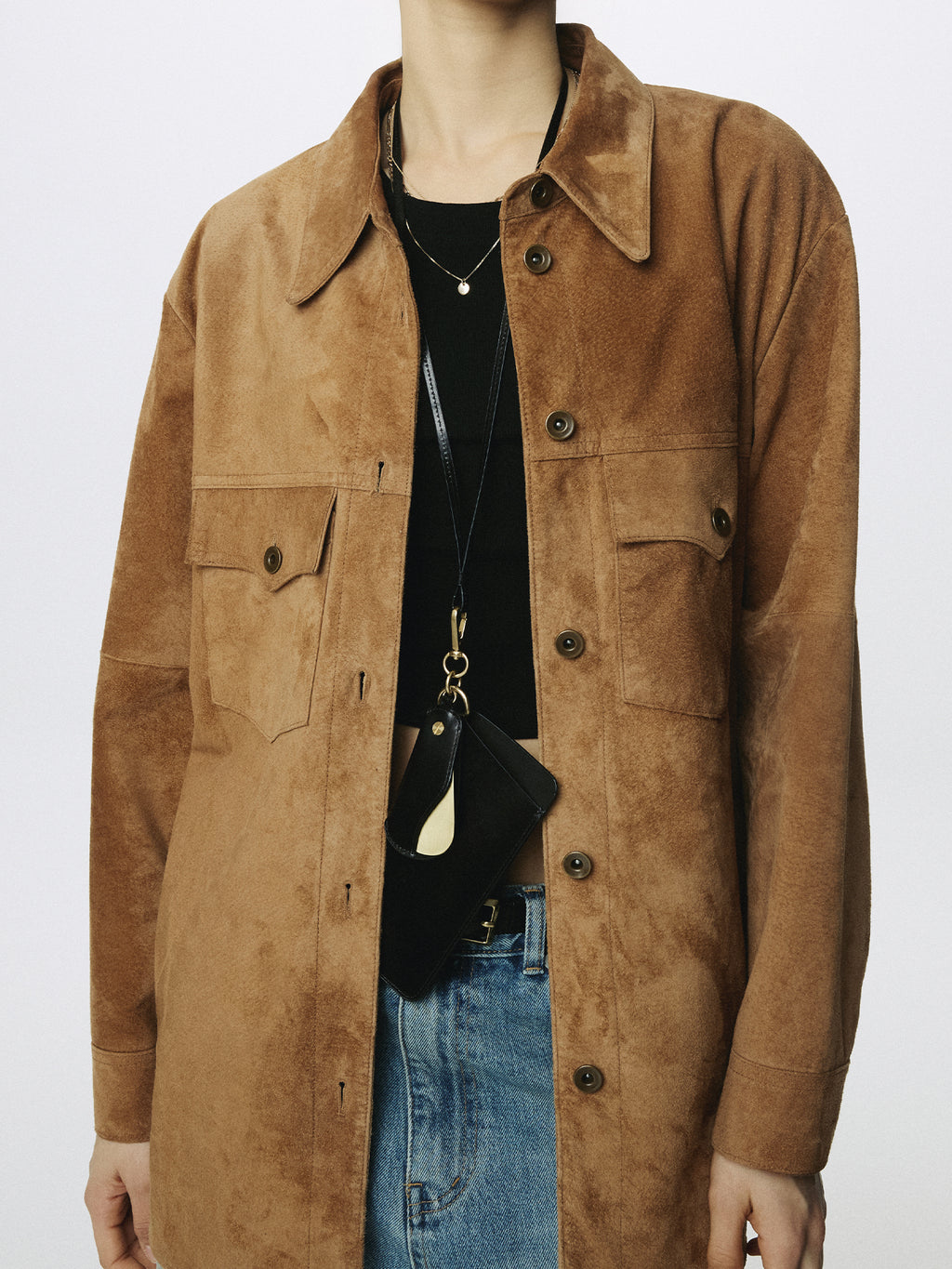 (W) WESTERN SUEDE OVERSHIRT_ TOBACCO
