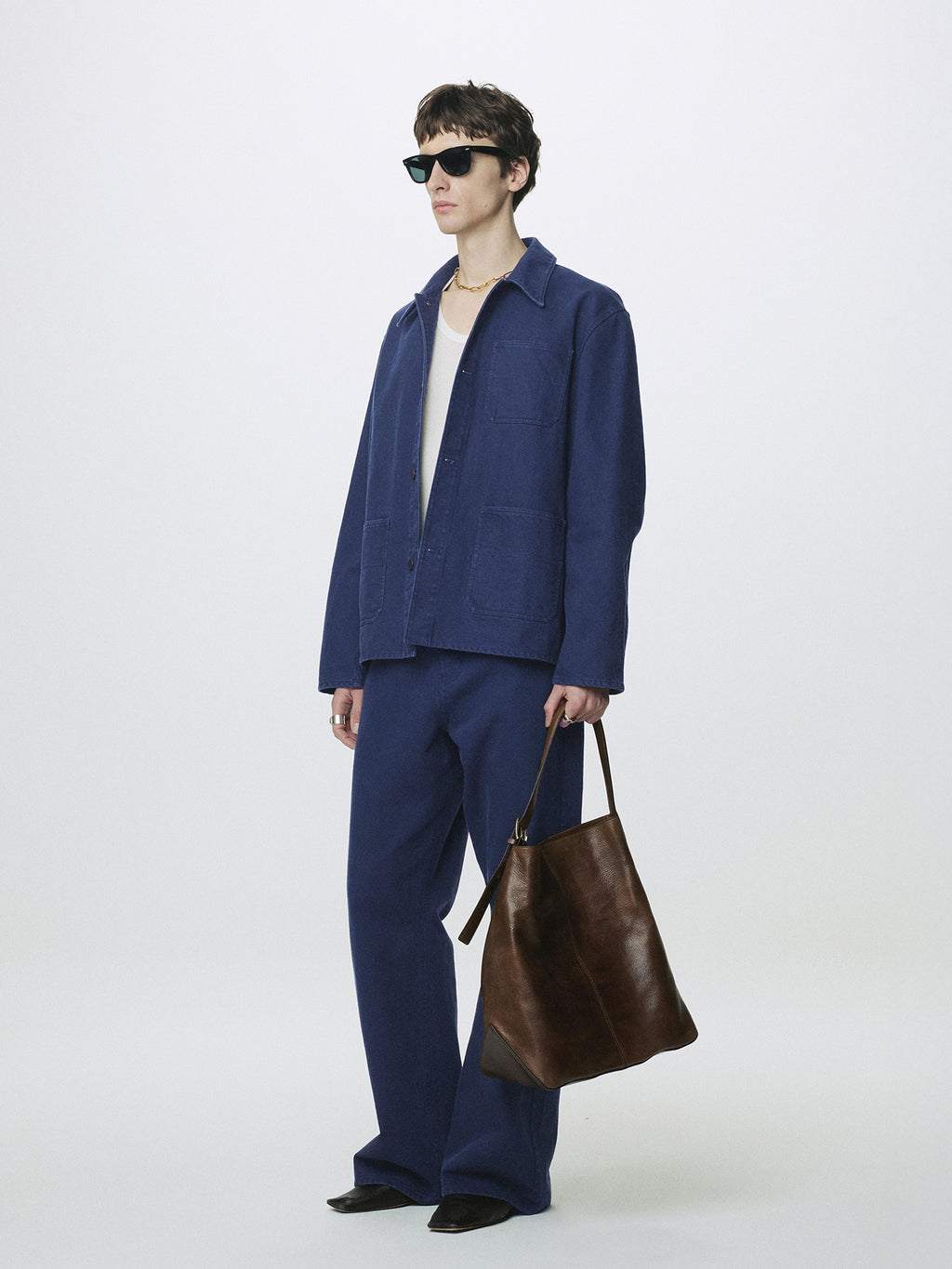 WASHED COTTON TWILL LOOSE FLARED JEANS_ PURPLE BLUE