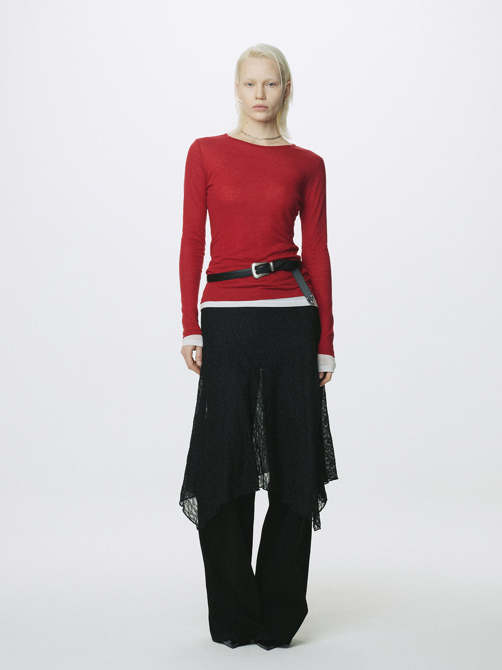 (W) TENCEL LAYERED LONG SLEEVE_ RED/WHITE