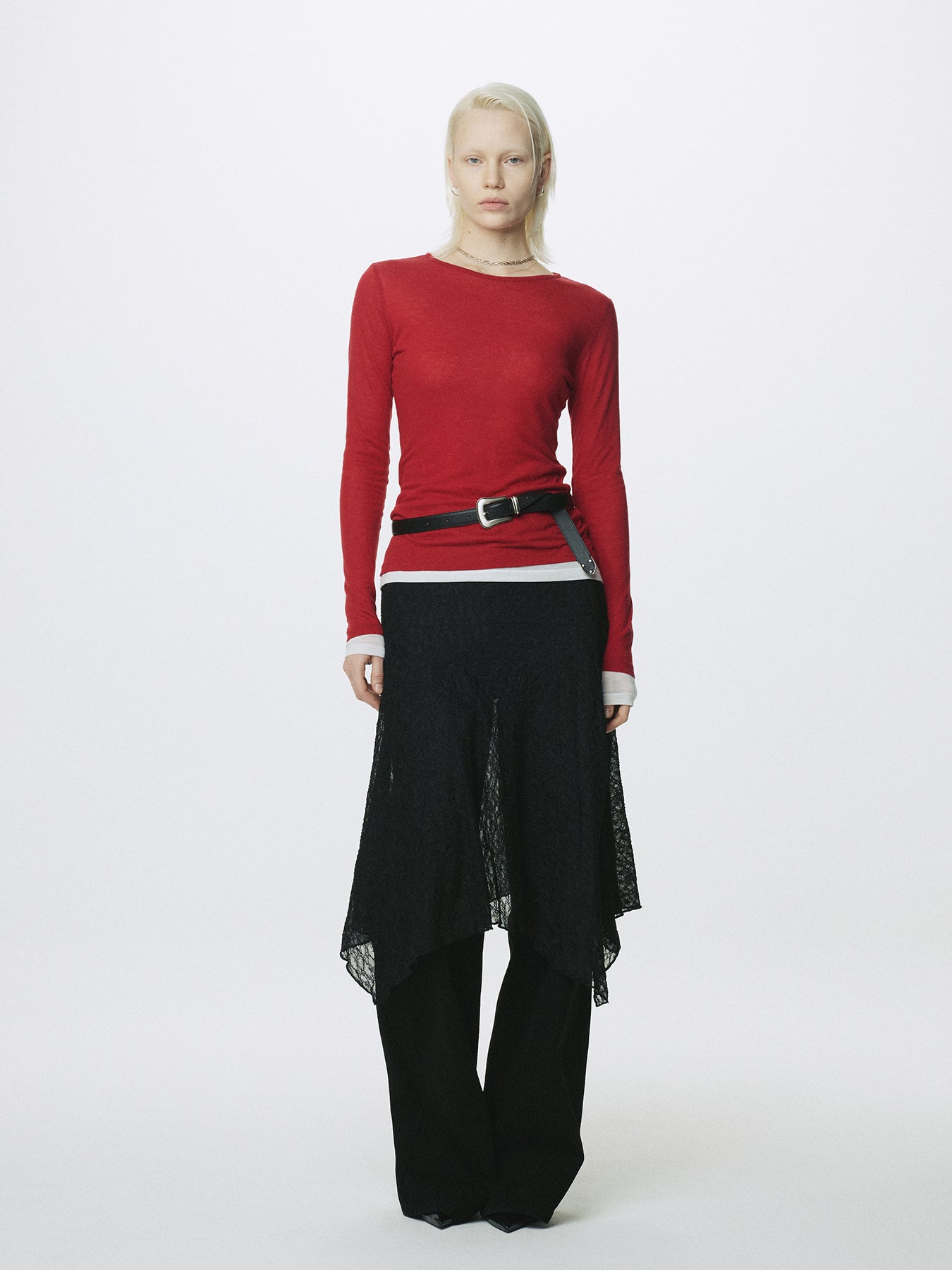 (W) TENCEL LAYERED LONG SLEEVE_ RED/WHITE