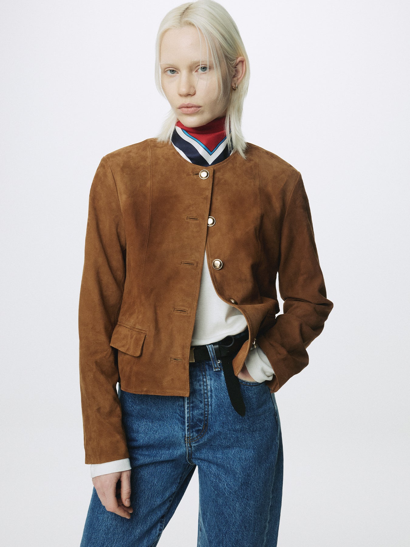 (W) SUEDE BLOUSON JACKET_ SADDLE BROWN