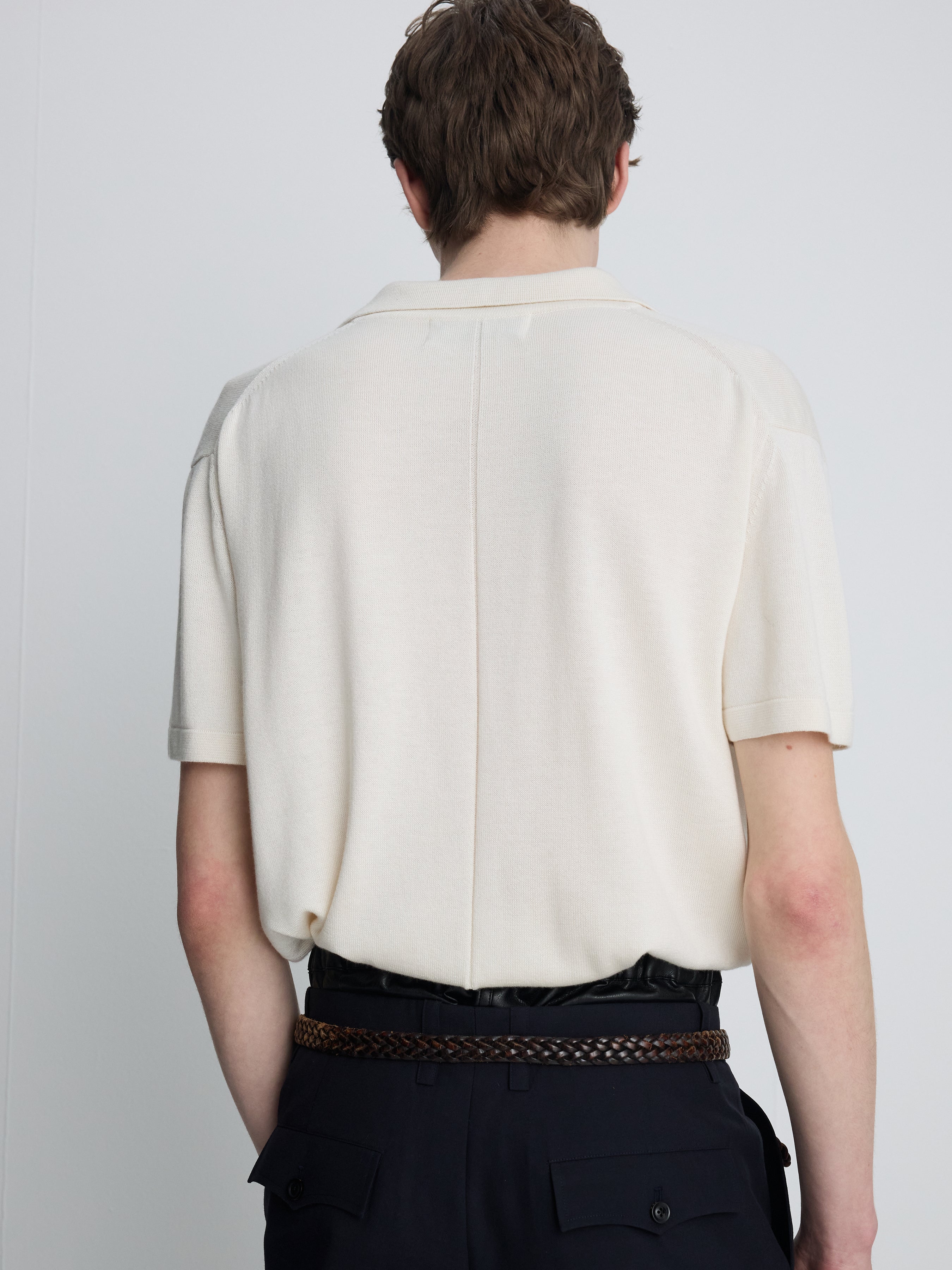 SILK CASHMERE OPEN COLLAR KNIT_ ECRU