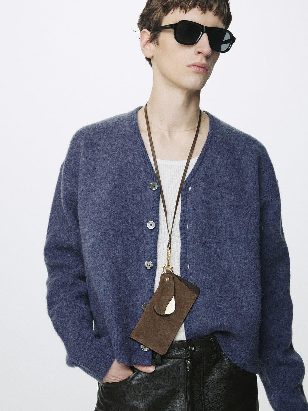BRUSHED ALPACA-BLEND CARDIGAN_ PURPLE BLUE