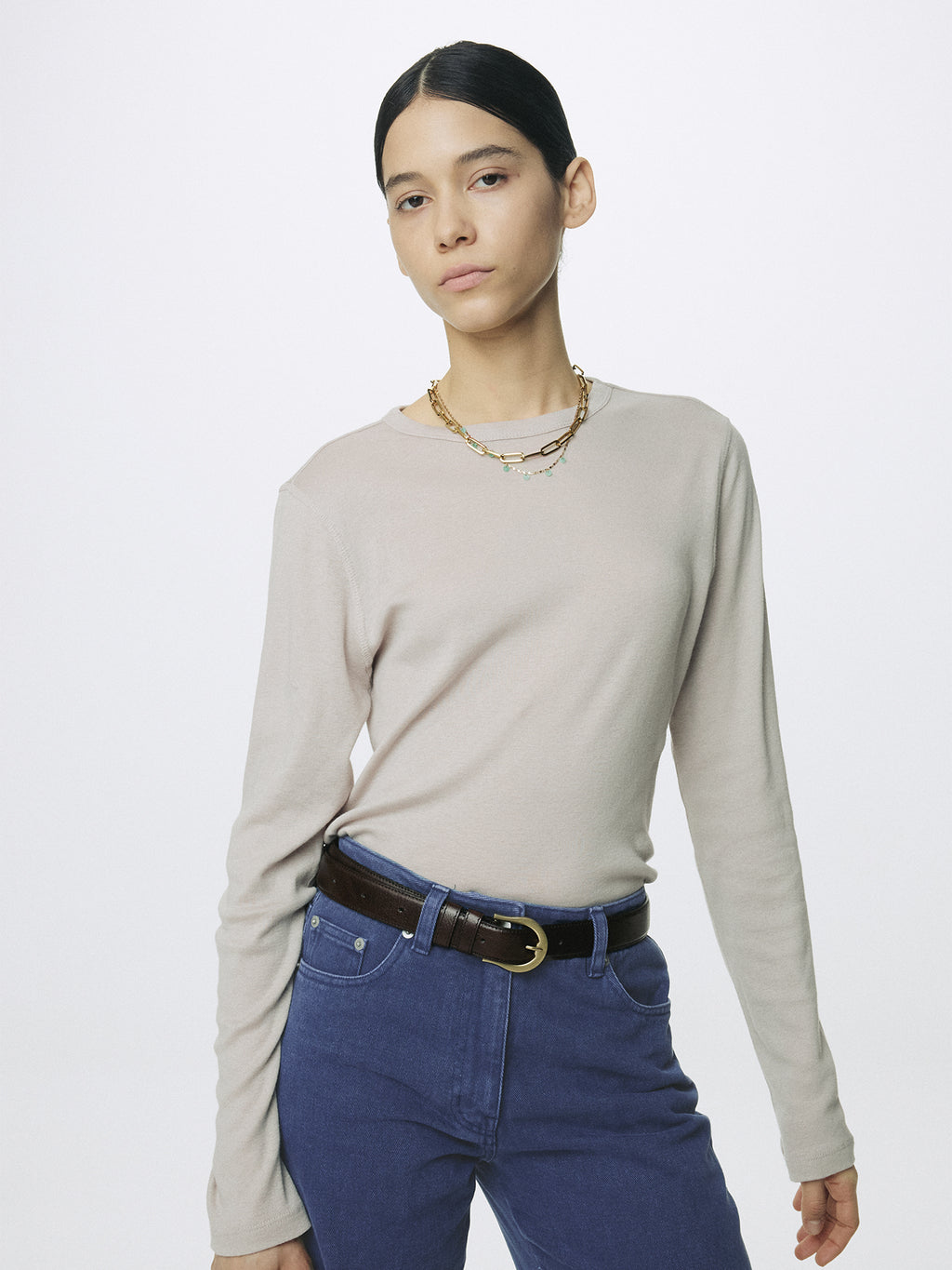 (W) COTTON CASHMERE ESSENTIAL TOP_ ARCTIC GREY