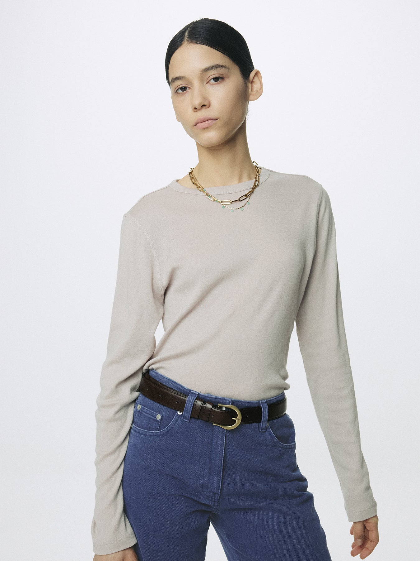 (W) COTTON CASHMERE ESSENTIAL TOP_ ARCTIC GREY