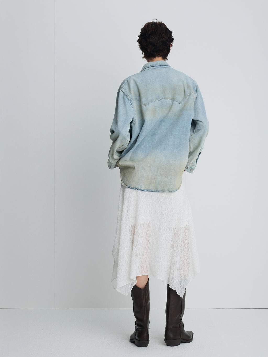 (W) HAND DISTRESSED VINTAGE RELAXED SHIRTS_ WASHED LIGHT BLUE