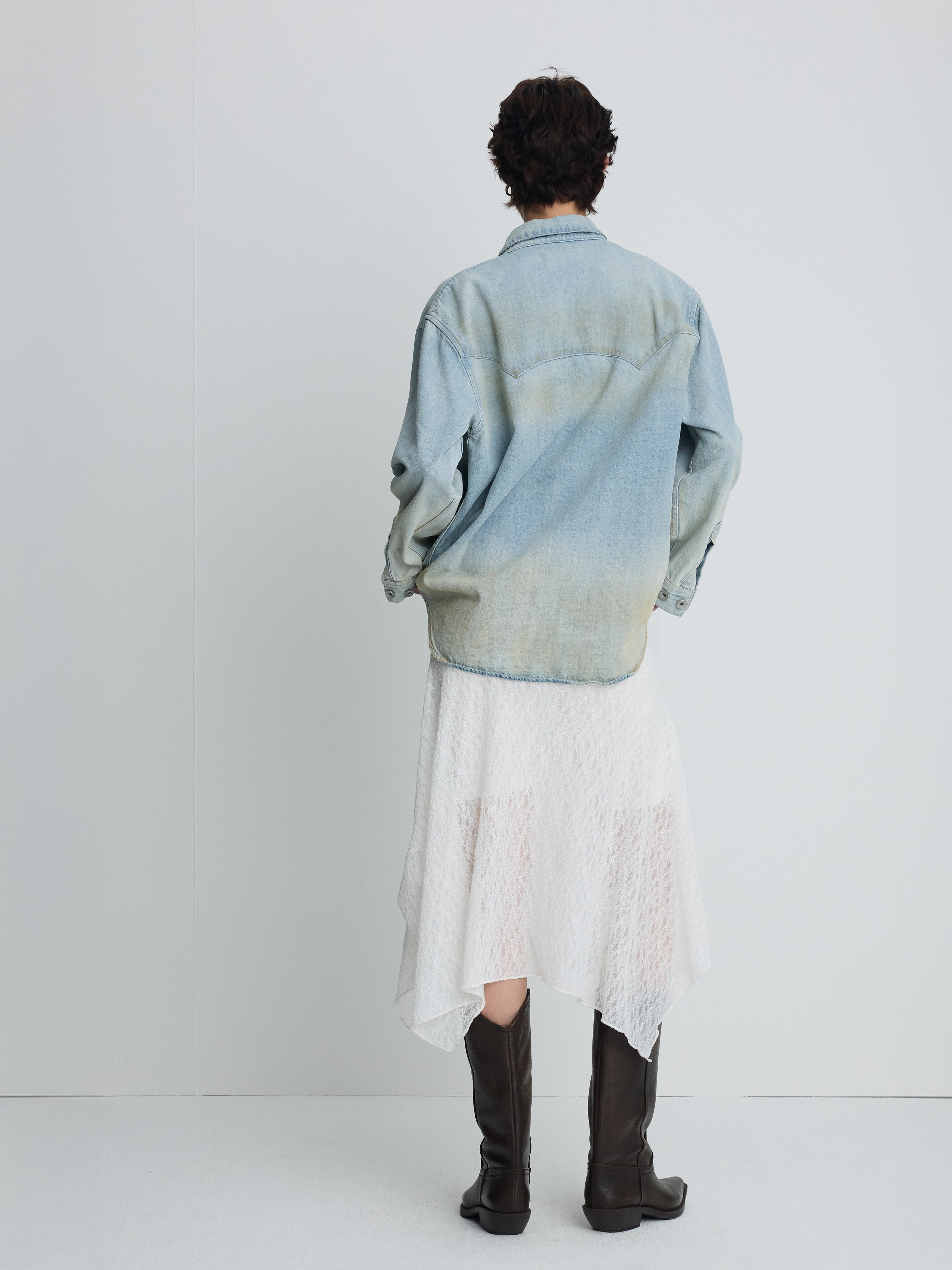(W) HAND DISTRESSED VINTAGE RELAXED SHIRTS_ WASHED LIGHT BLUE