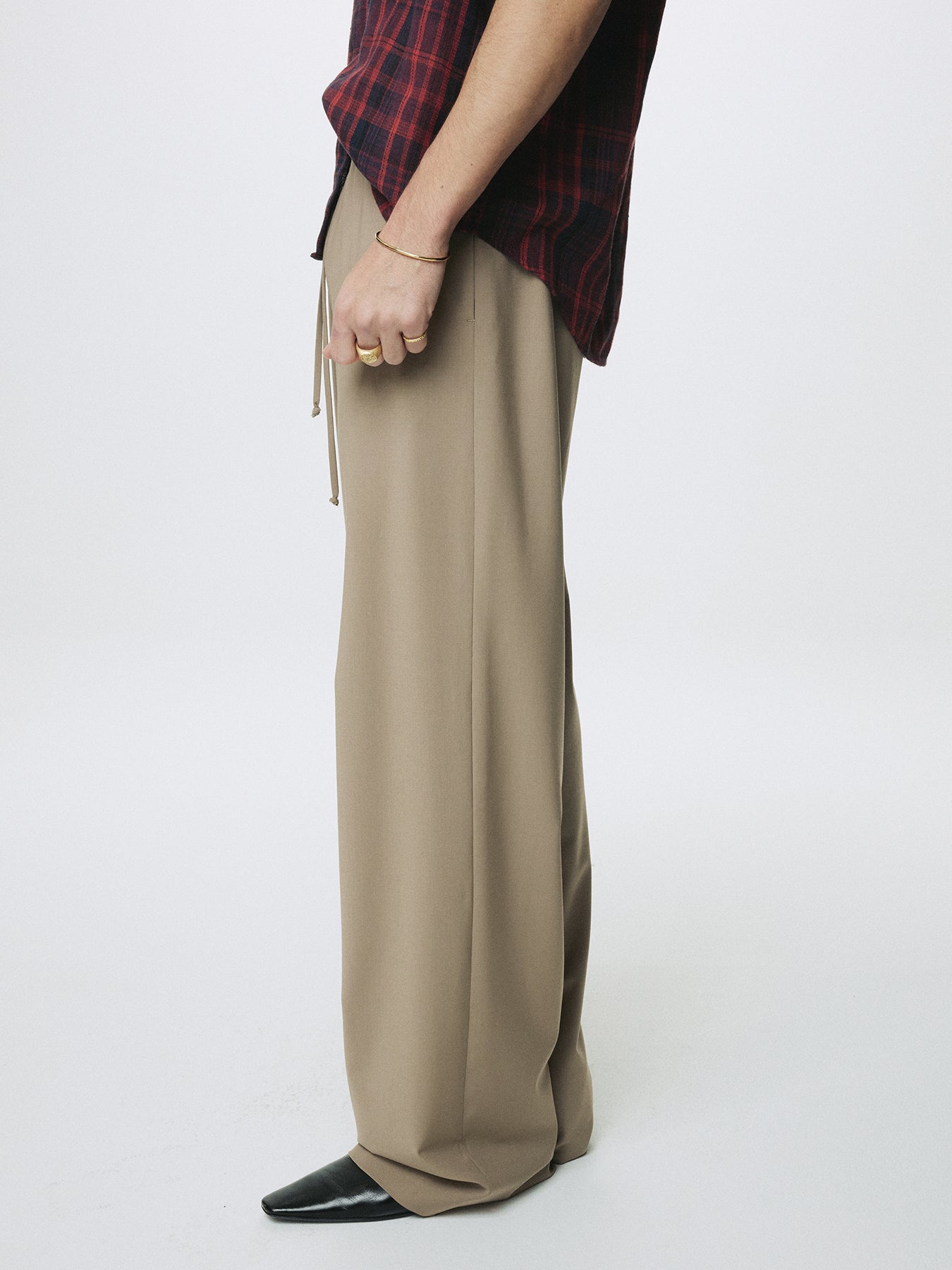 TROPICAL WOOL DRAWSTRING PANTS_ BEIGE