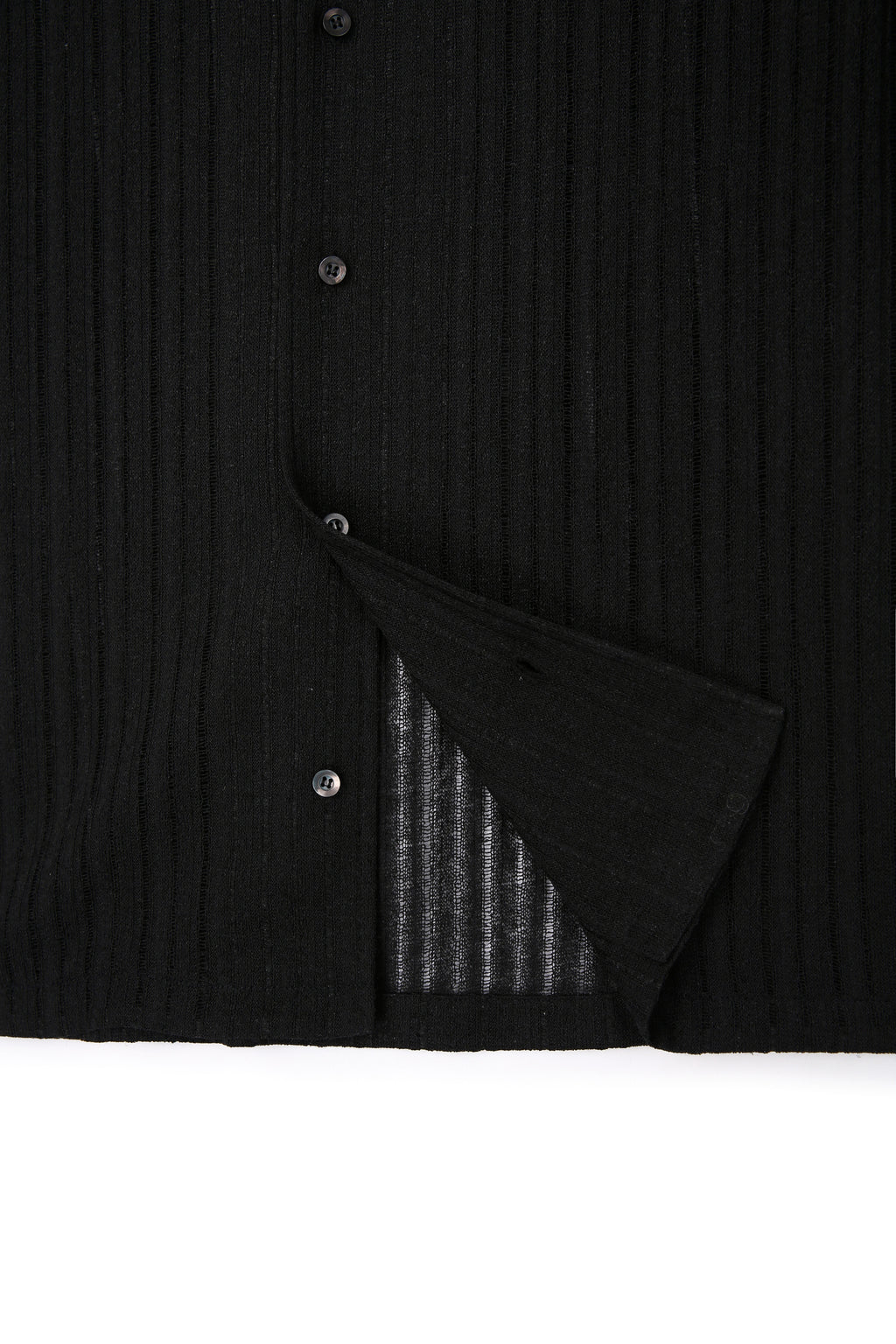 Crochet Camp Collar Half Sleeve Shirt_ Black