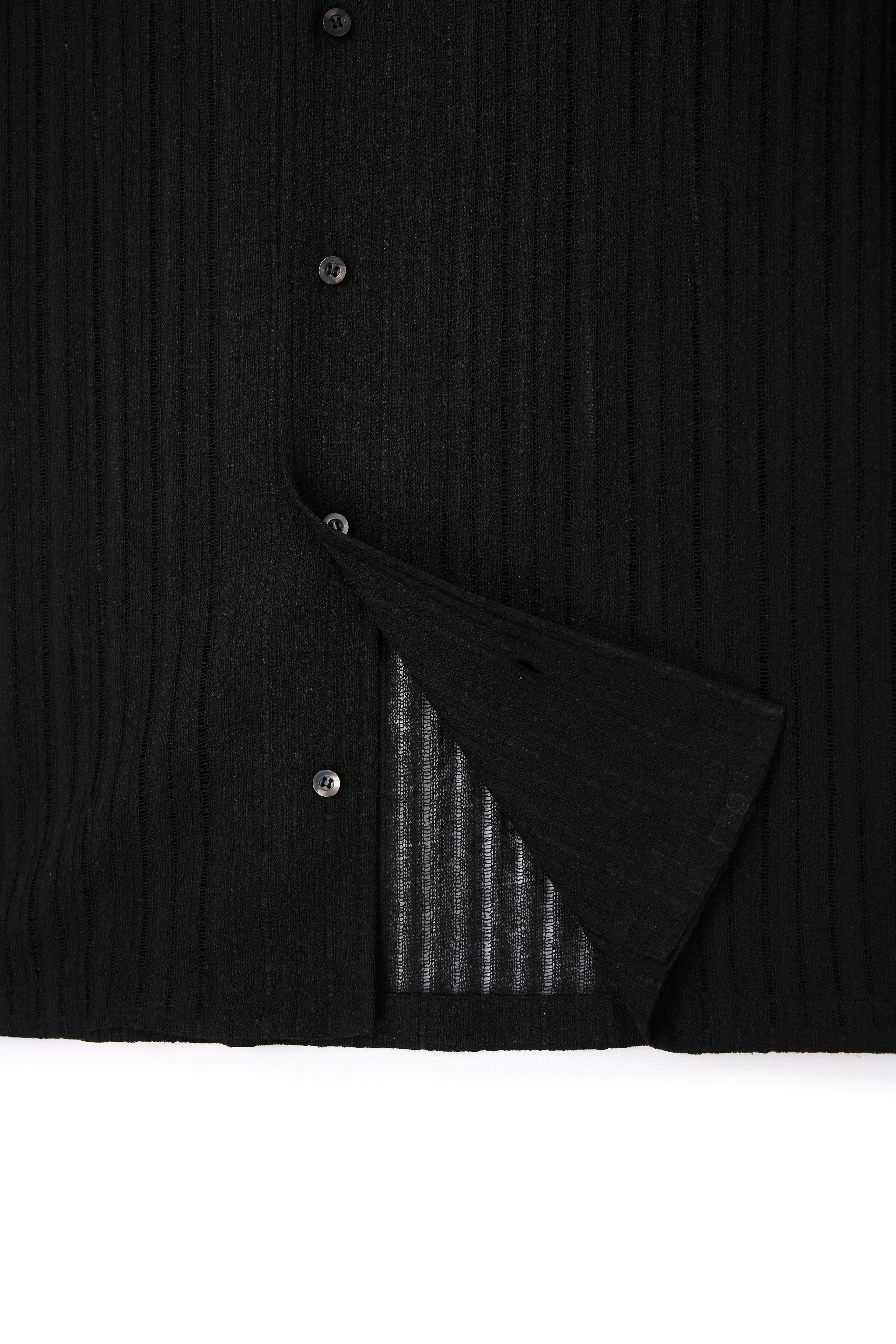 Crochet Camp Collar Half Sleeve Shirt_ Black