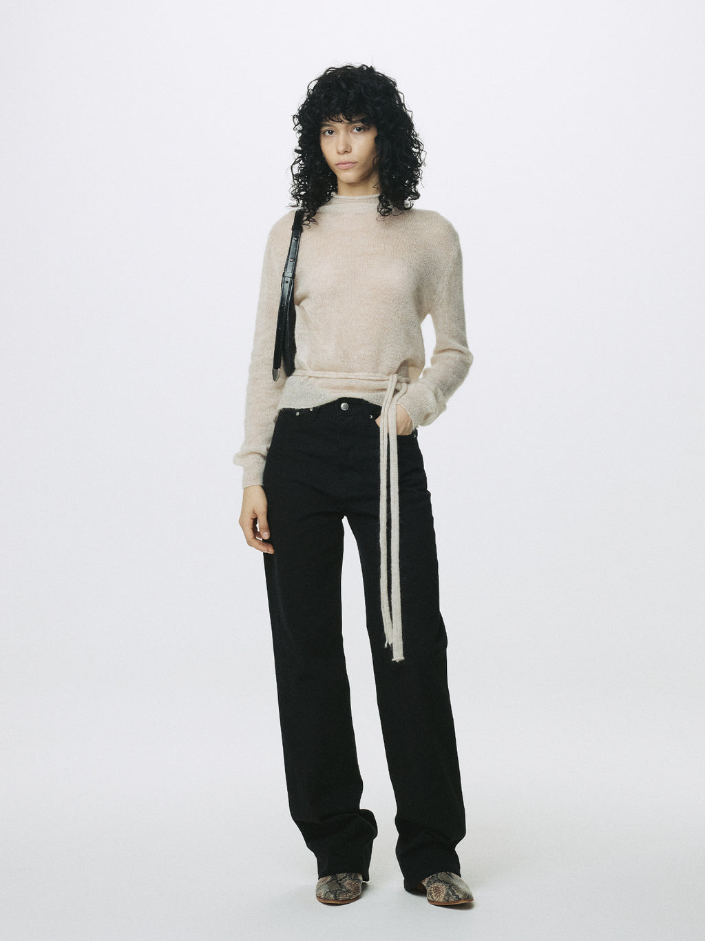 (W) MOHAIR HALF-NECK CARDIGAN_ ECRU