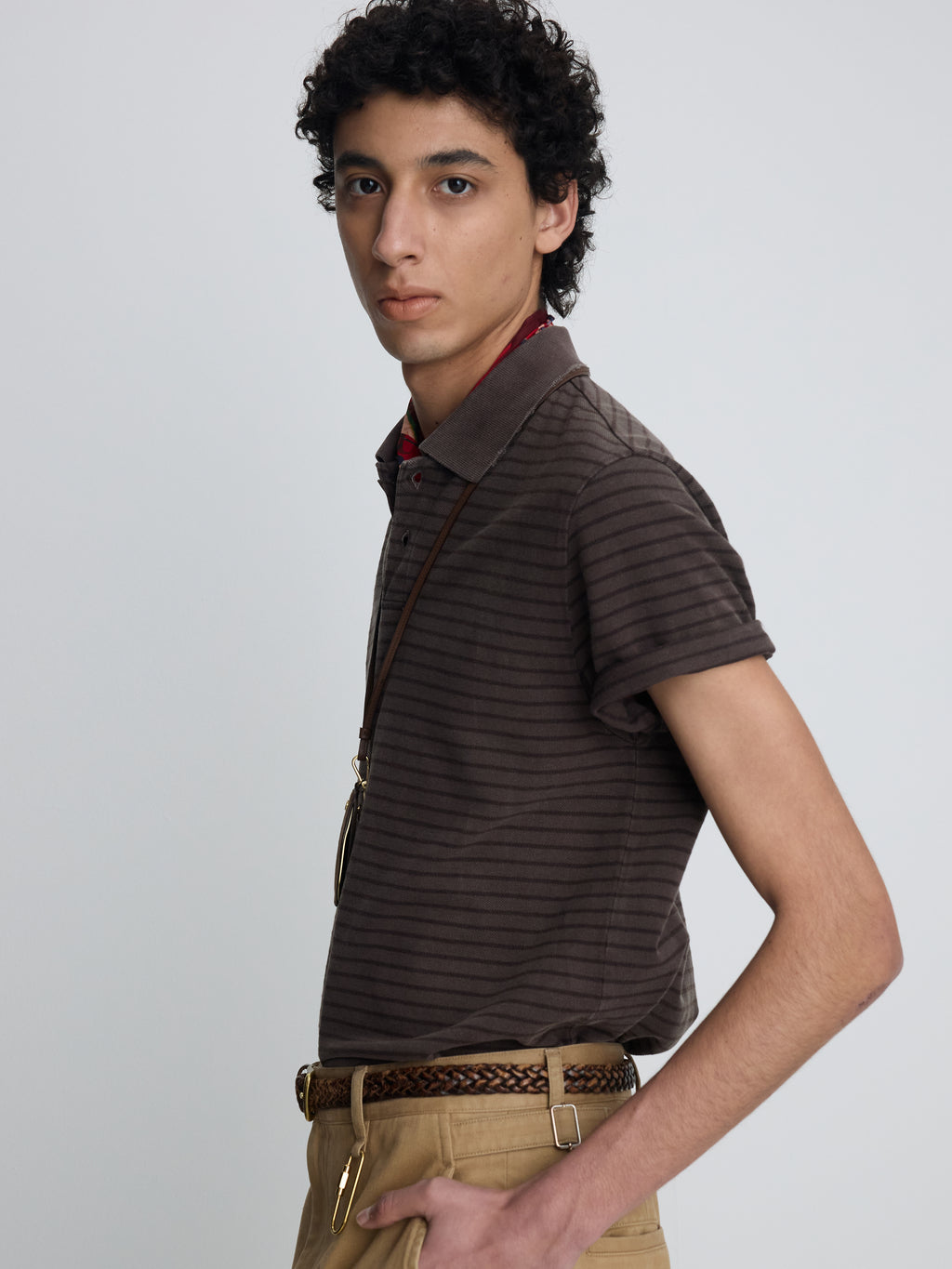GARMENT DYED STRIPE PIQUÉ POLO_ FADED BROWN