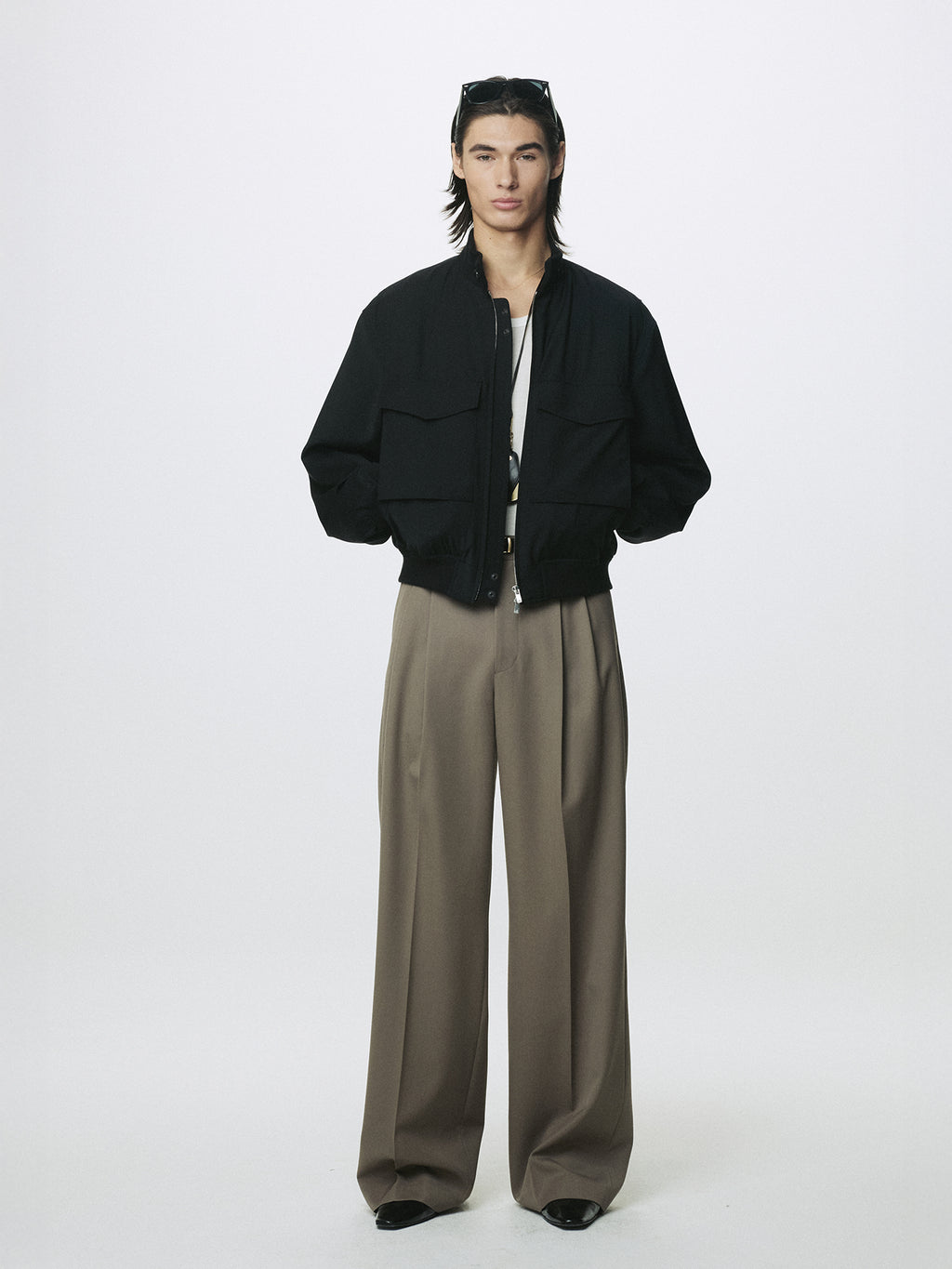 WOOL DOUBLE PLEATS EXTRA-WIDE TROUSERS_ TAUPE