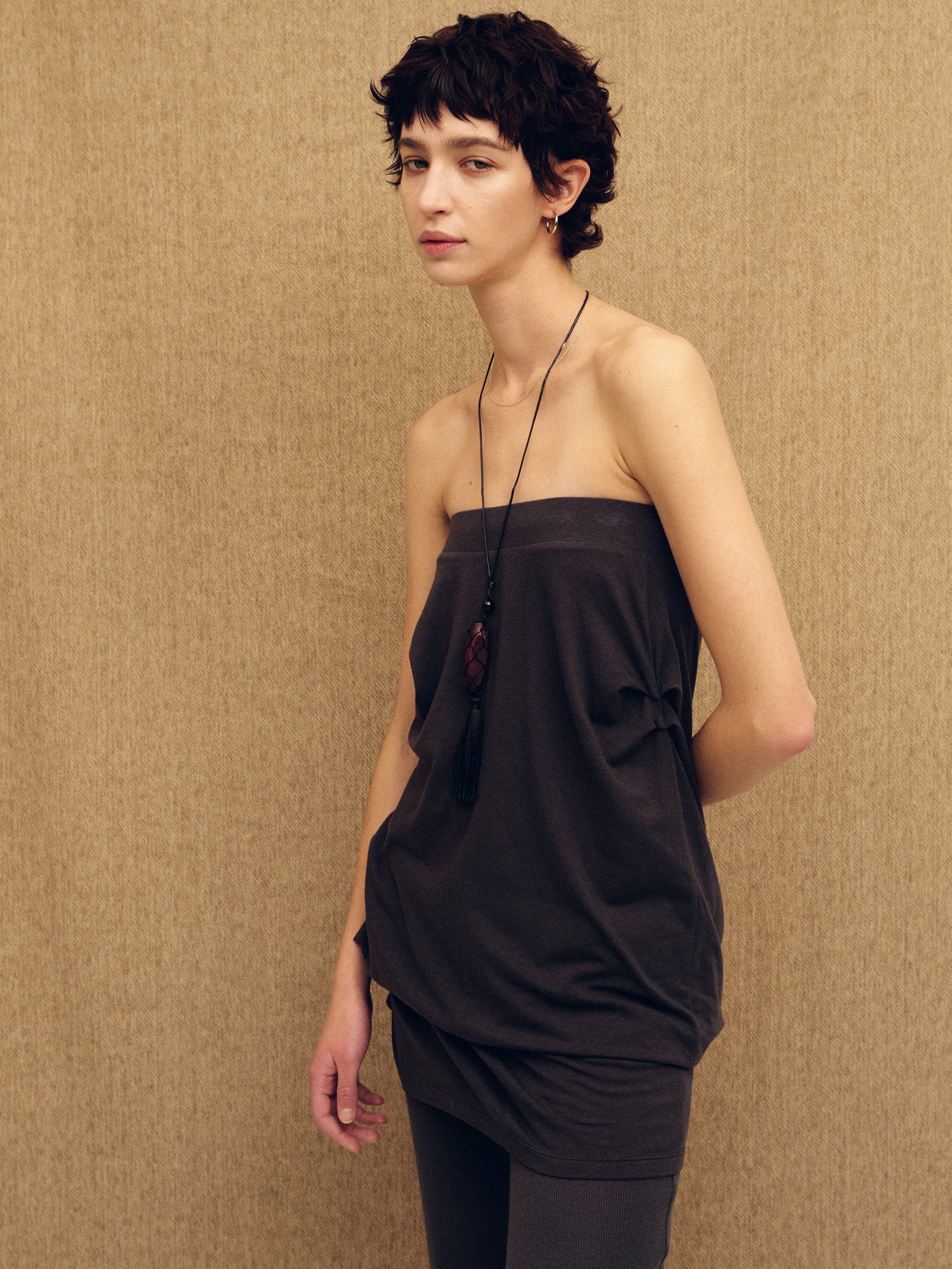(W) TENCEL RIBBED FLARED PANTS_ OLIVE CHARCOAL