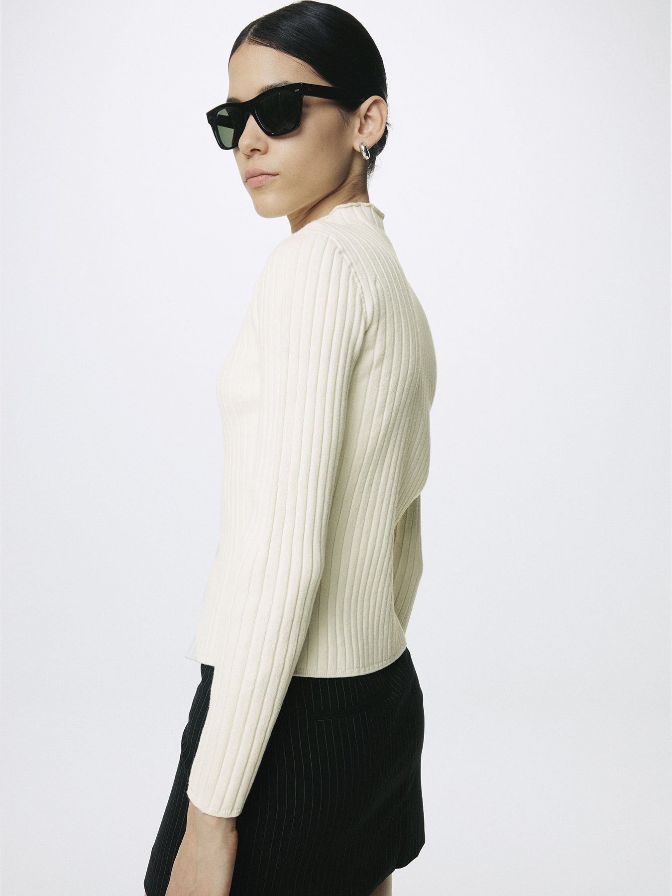 (W) COTTON RIBBED FULL ZIP-UP_ CREAM