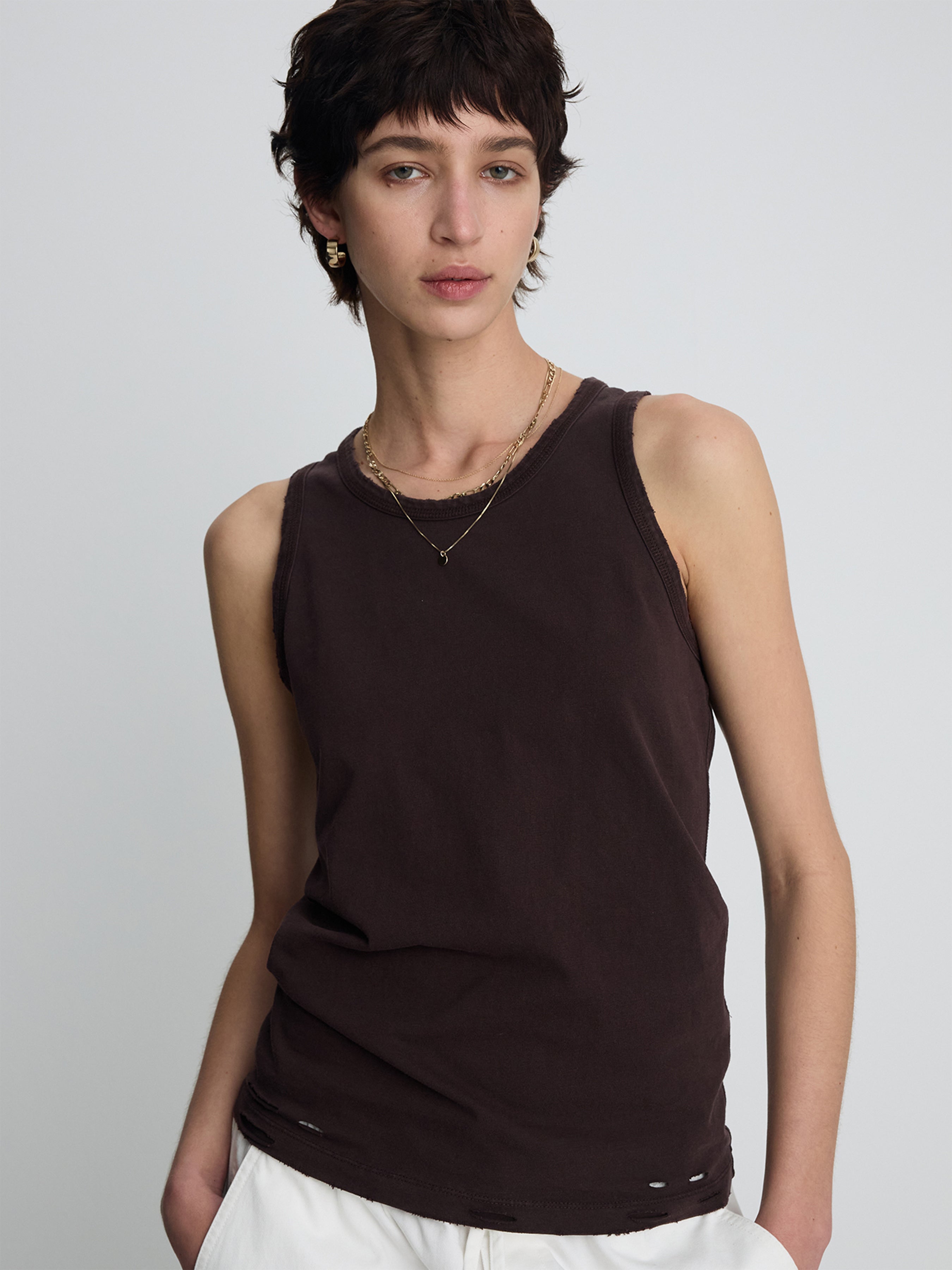 (W) HAND-DISTRESSED REGURAL TANK TOP_ BURNT MARRON