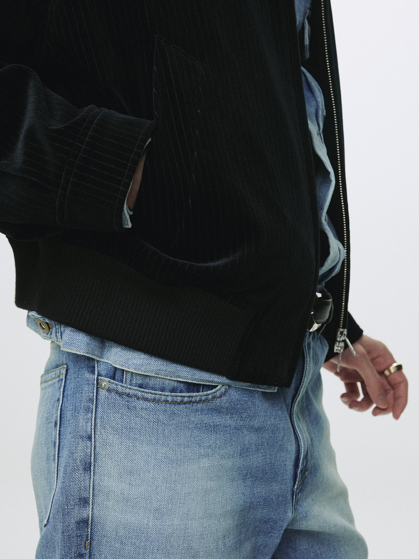 RIBBED VELVET WESTERN BLOUSON_ BLACK