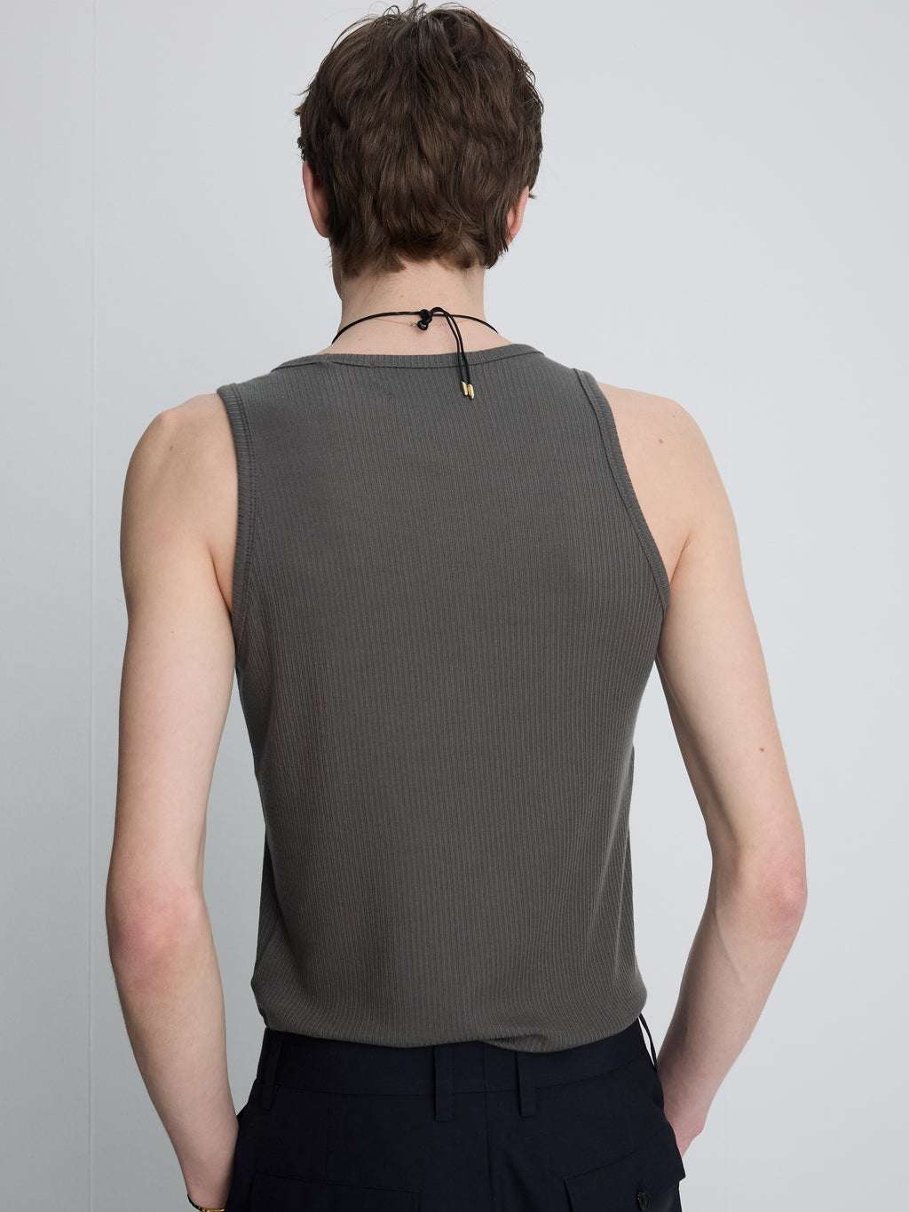 SILK LYOCELL RIB TANK TOP (JAPANESE FABRIC)_ OLIVE CHARCOAL