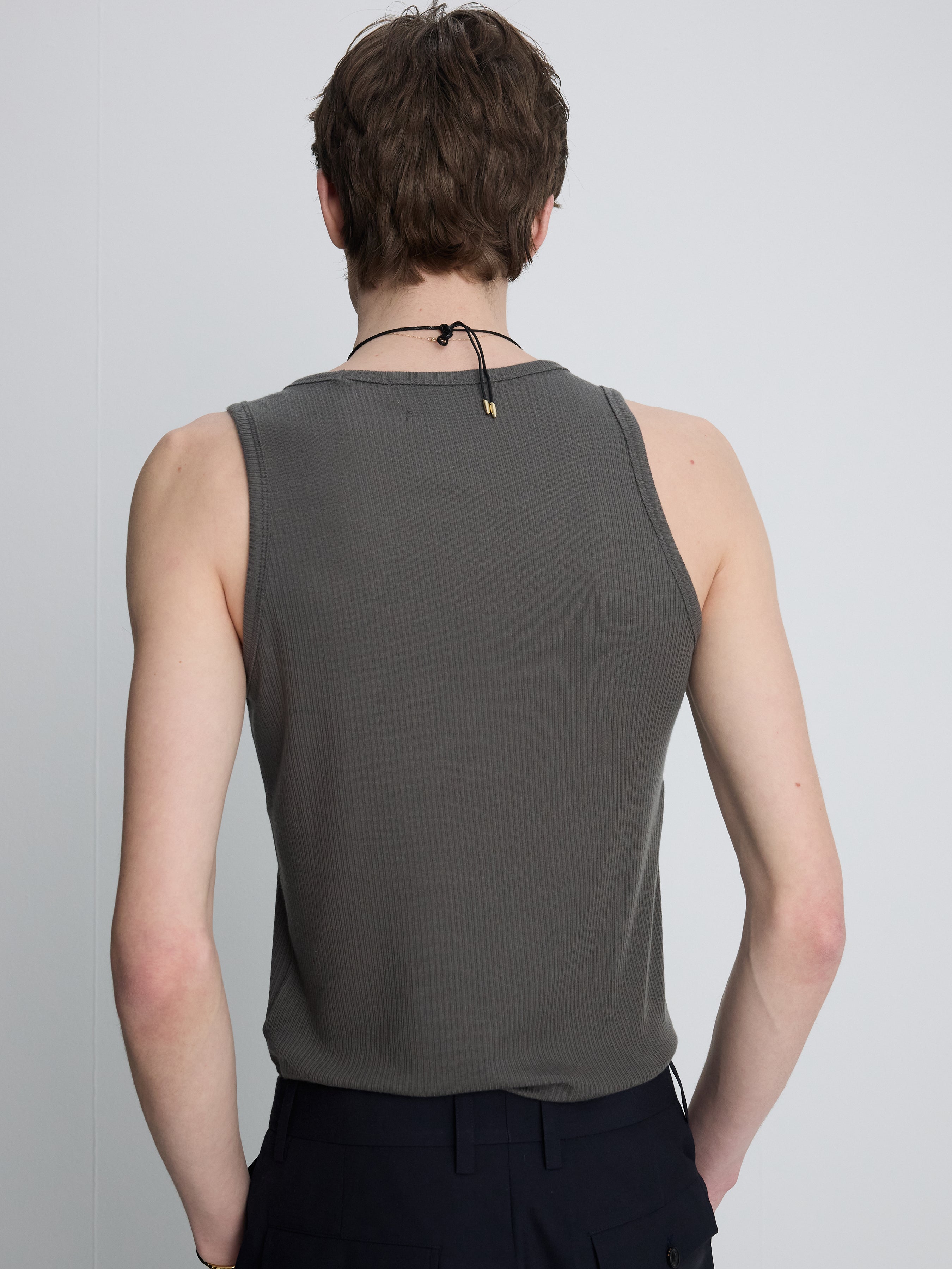 SILK LYOCELL RIB TANK TOP (JAPANESE FABRIC)_ OLIVE CHARCOAL