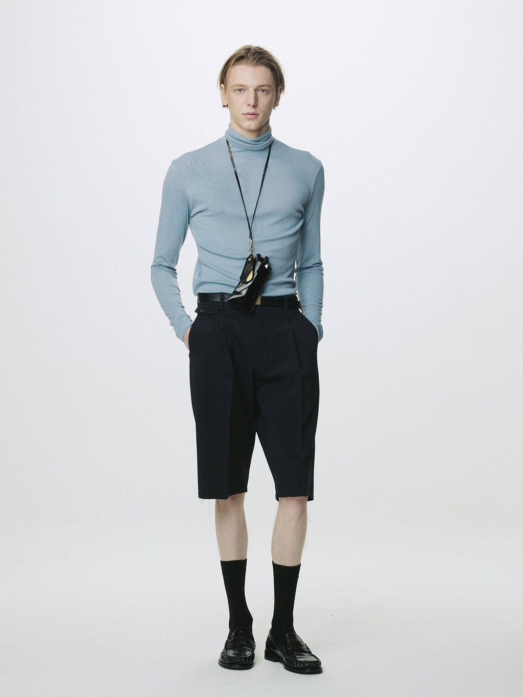LIGHT WOOL SLIM ROLL NECK (JAPANESE FABRIC)_ DUSTY BLUE