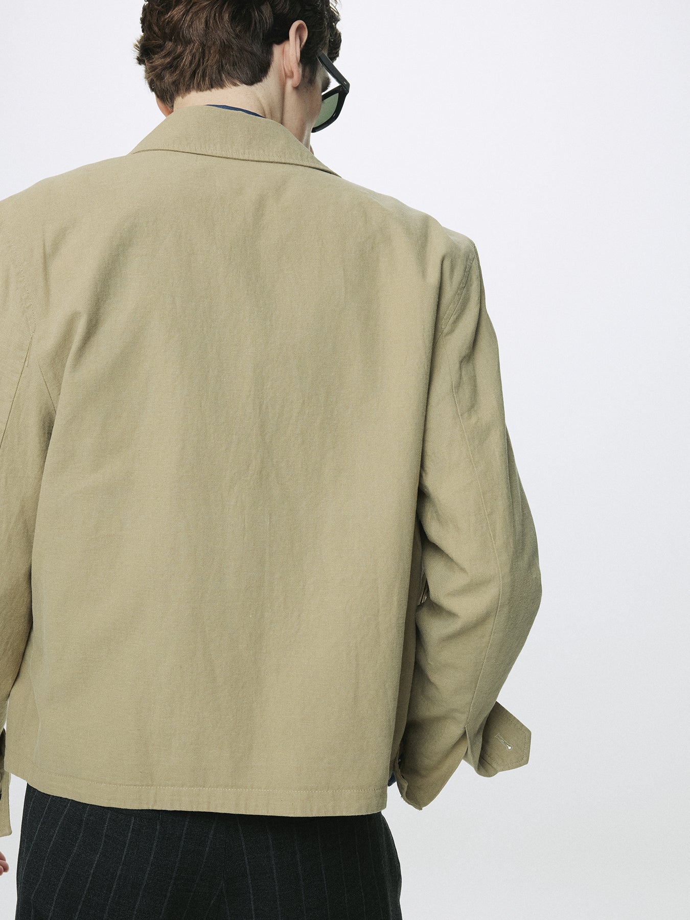 COTTON LINEN CROPPED SAFARI JACKET_ SAND
