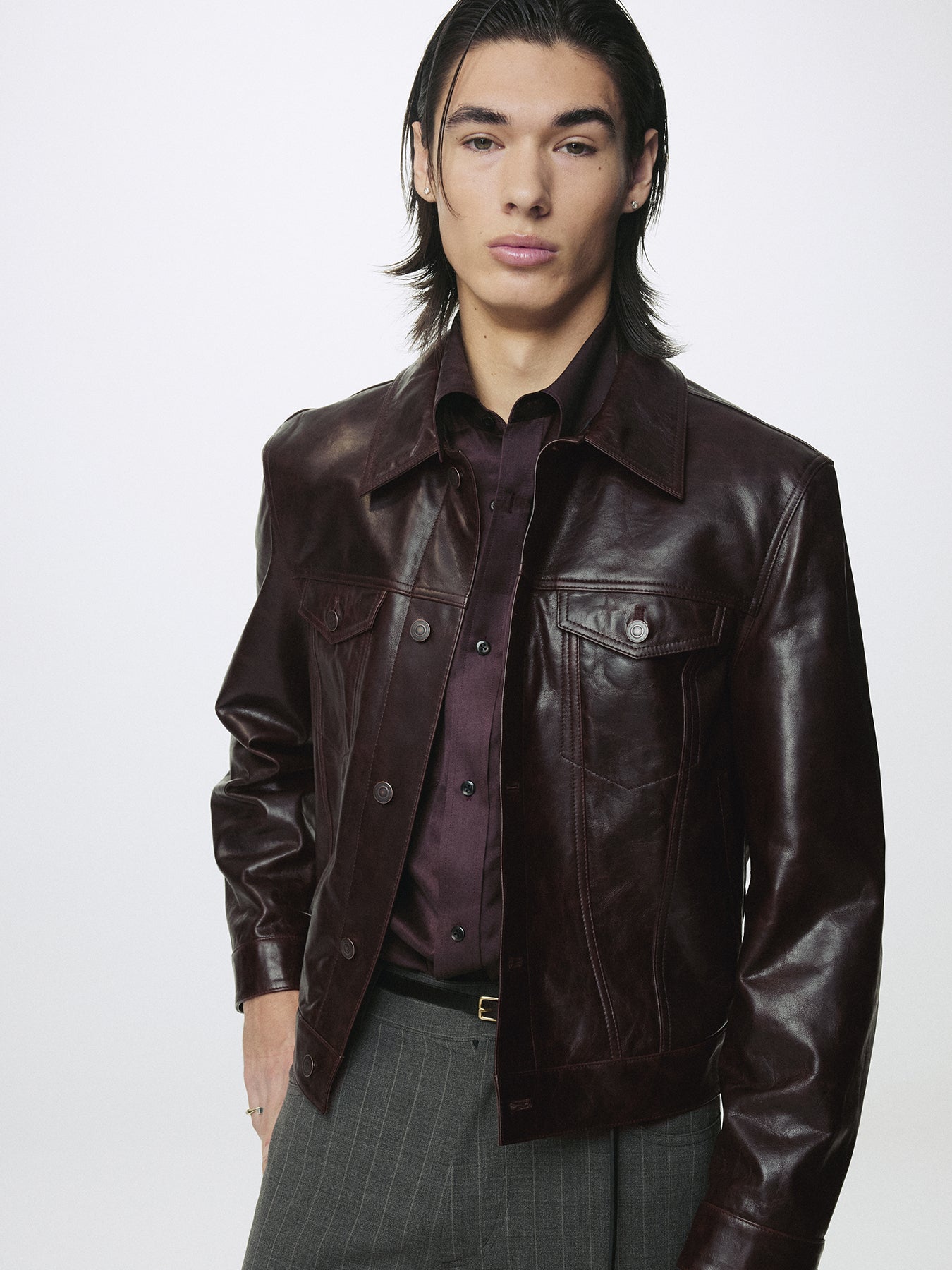 AGED LAMB LEATHER TRUCKER JACKET_ BROWN