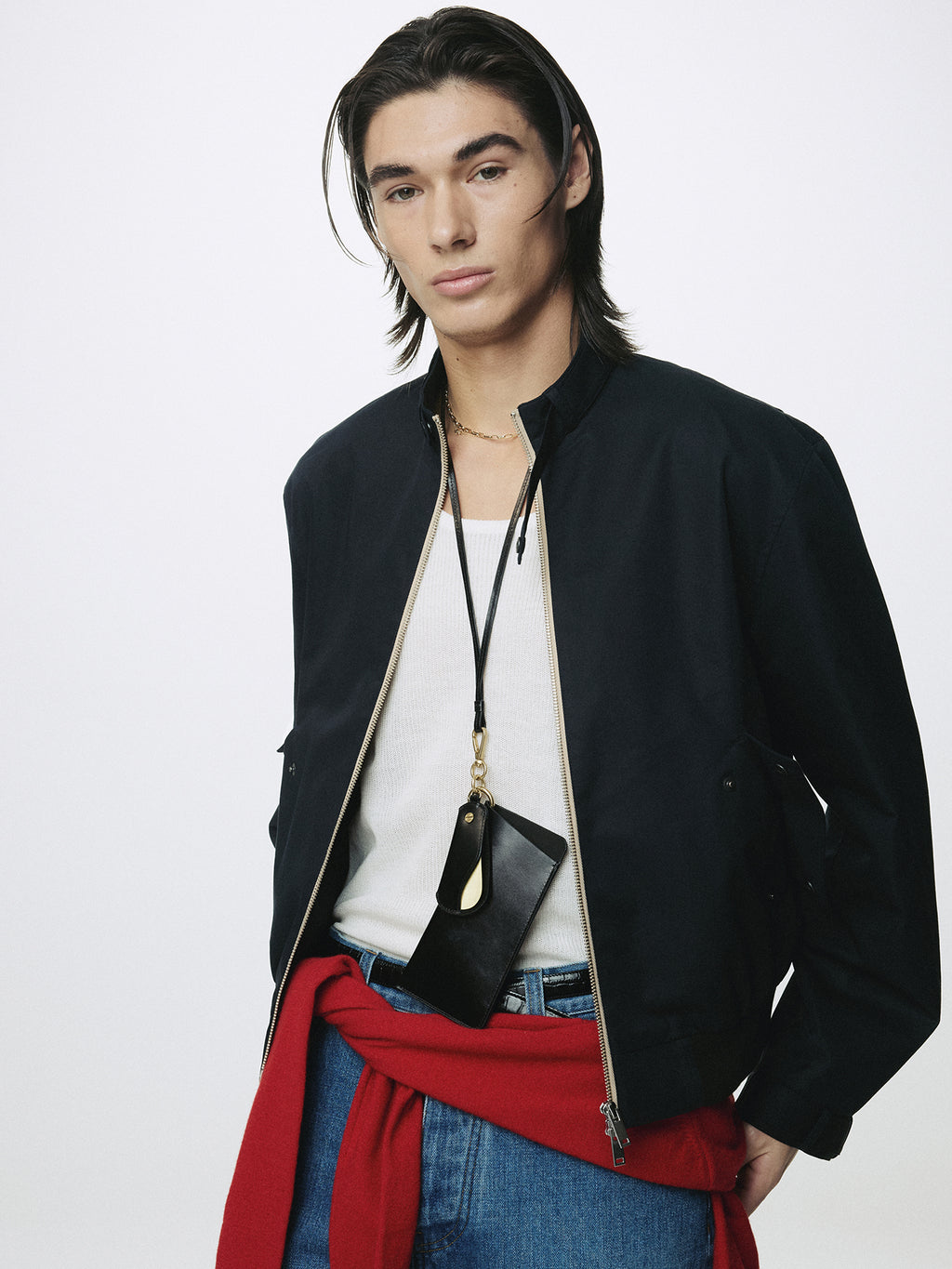 BAND COLLAR BLOUSON JACKET_ NAVY