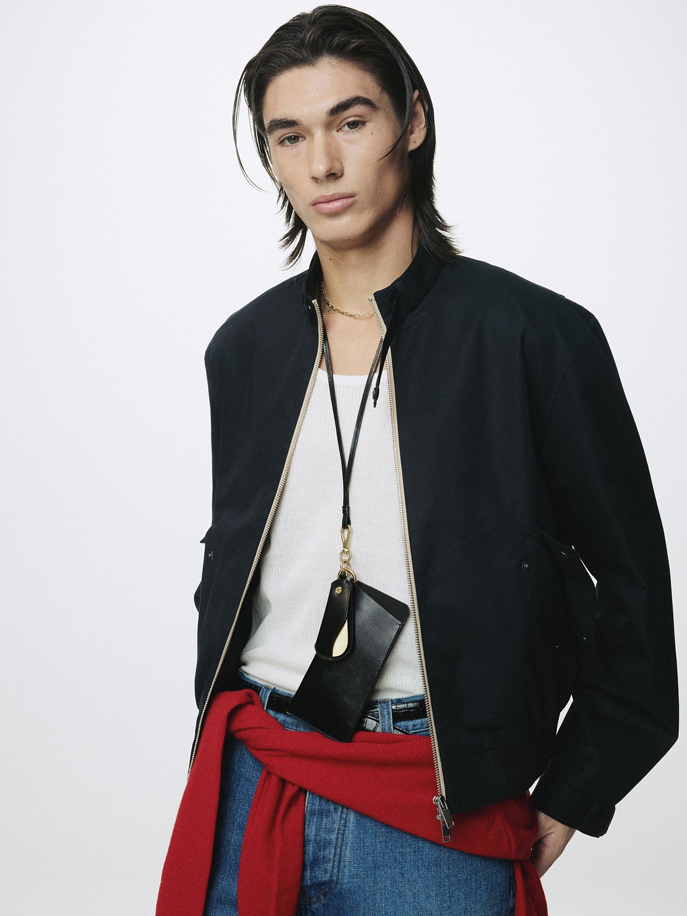 BAND COLLAR BLOUSON JACKET_ NAVY