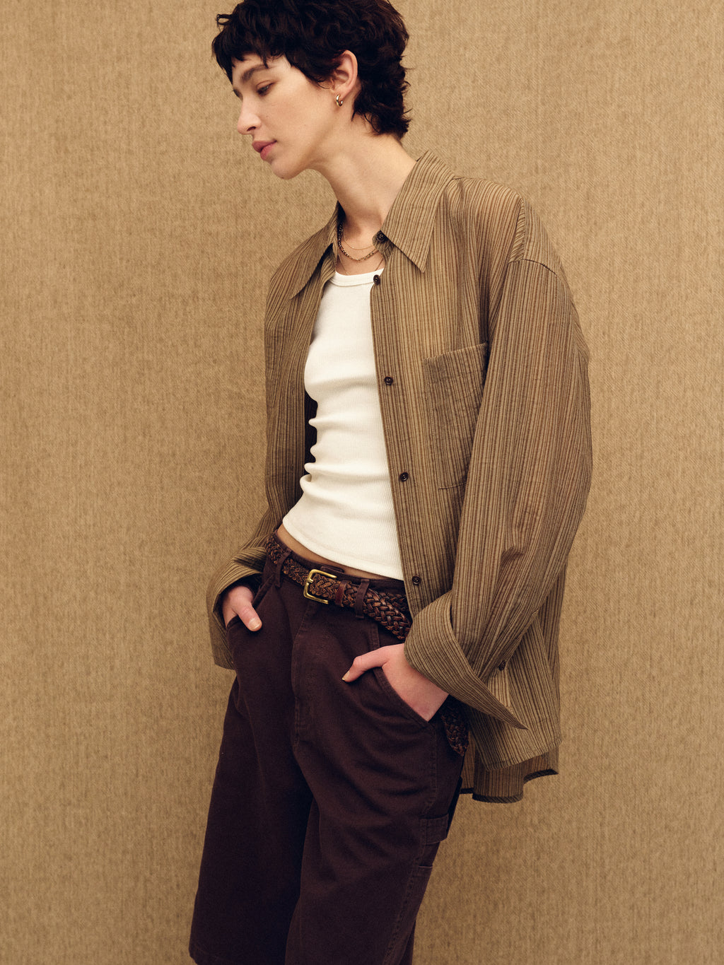 (W) COTTON RELAXED UTILITY SHORTS_ BURNT MARRON