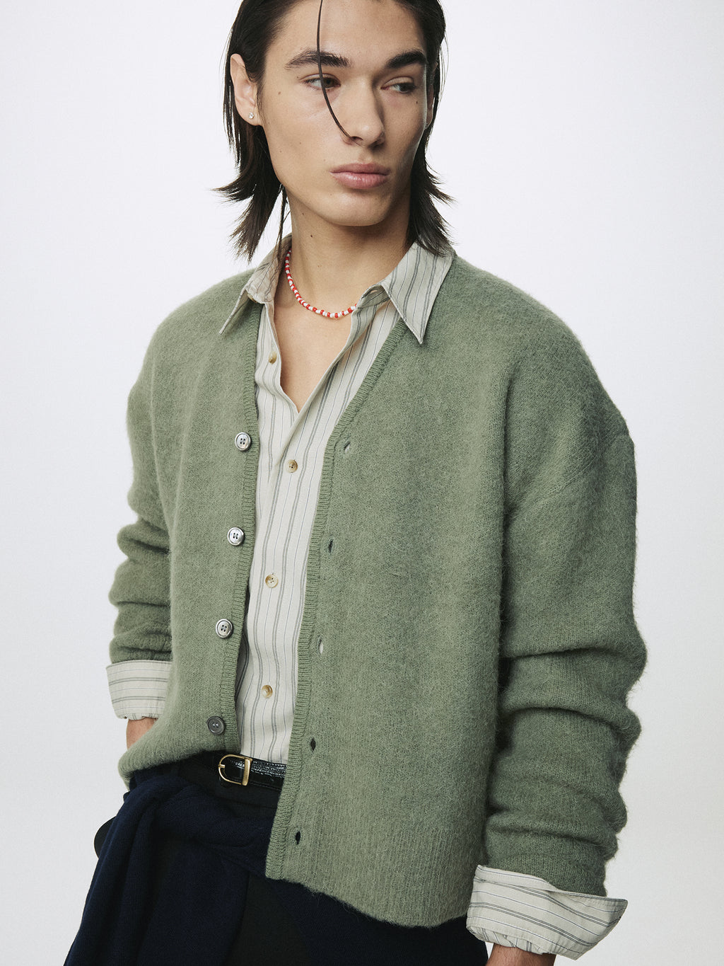 BRUSHED ALPACA-BLEND CARDIGAN_ SAGE GREEN