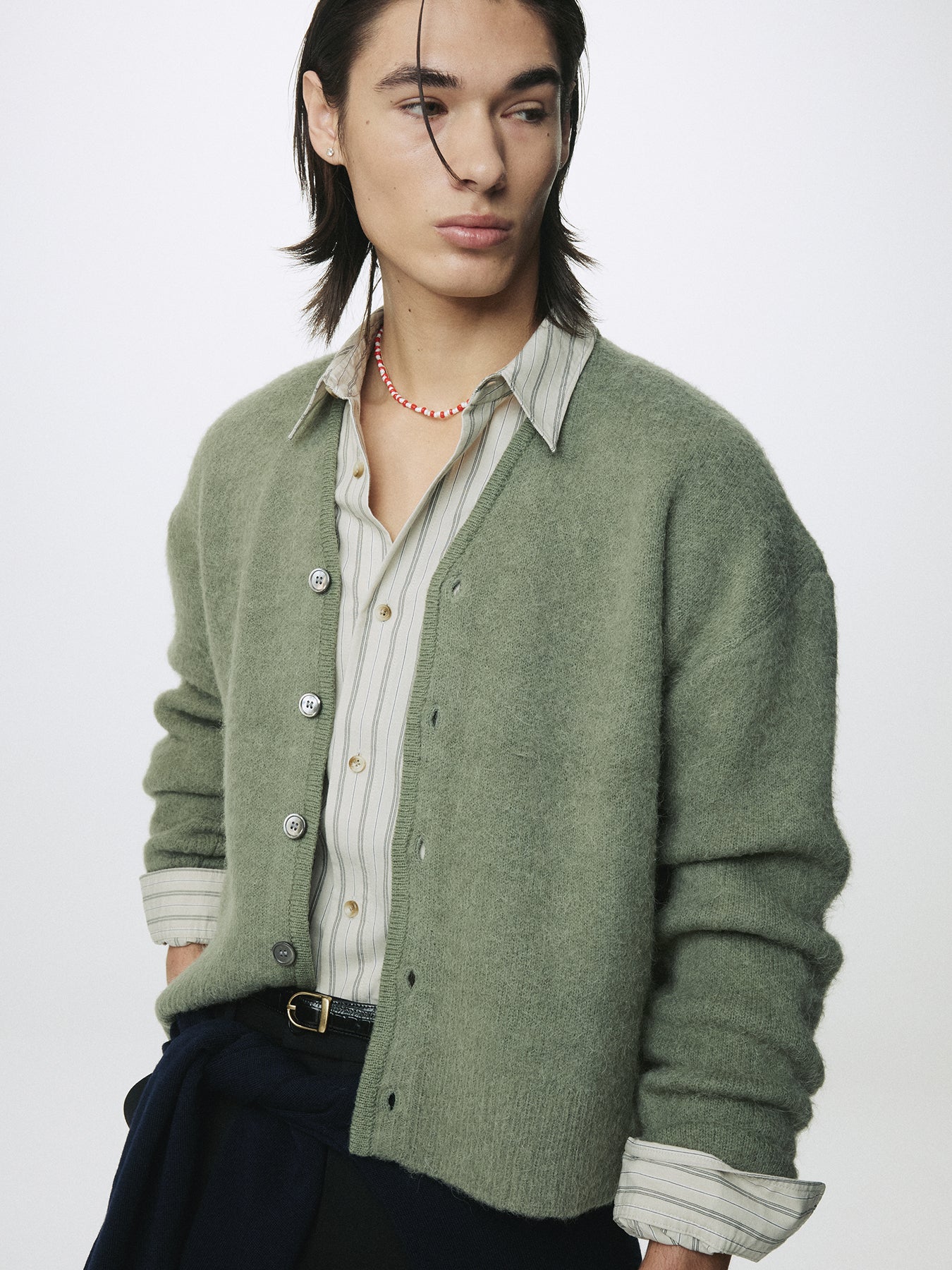 BRUSHED ALPACA-BLEND CARDIGAN_ SAGE GREEN