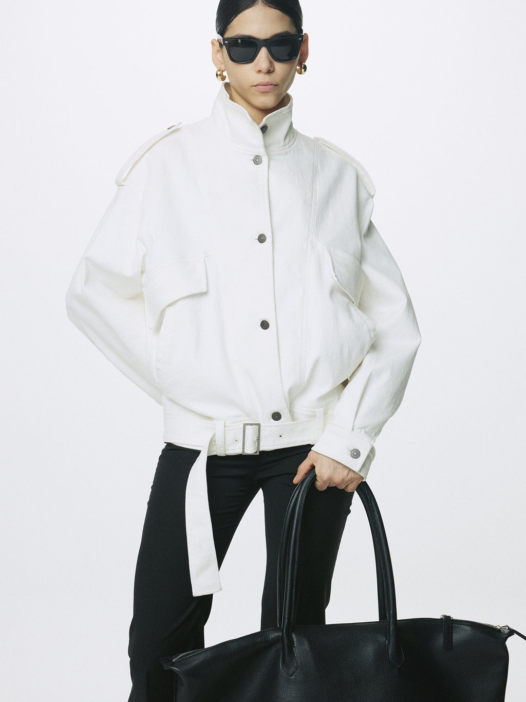 (W) OVERSIZED DENIM BELTED JACKET_ OFF WHITE