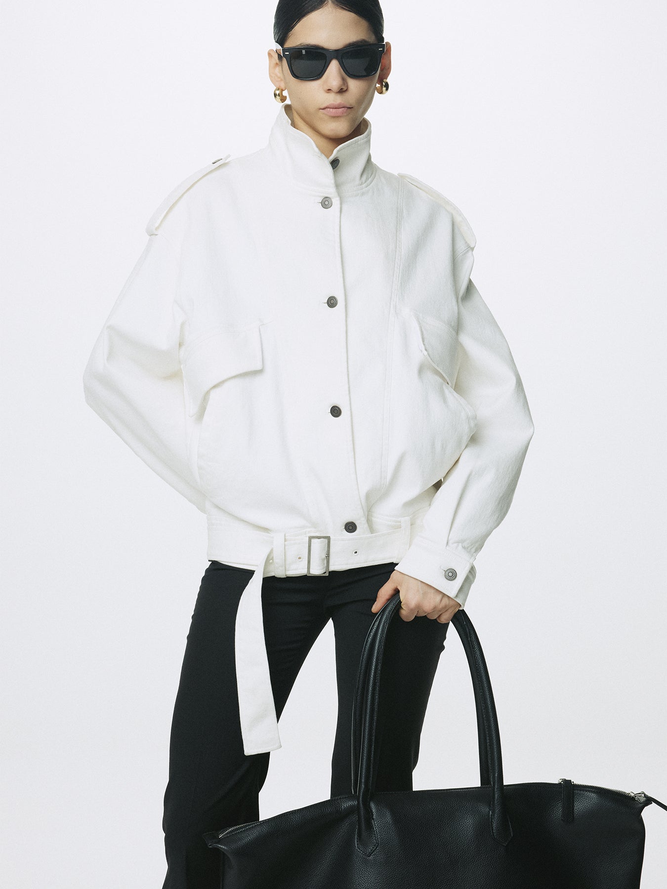 (W) OVERSIZED DENIM BELTED JACKET_ OFF WHITE