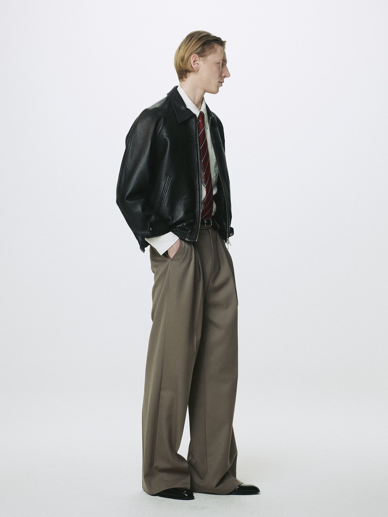 WOOL DOUBLE PLEATS EXTRA-WIDE TROUSERS_ TAUPE