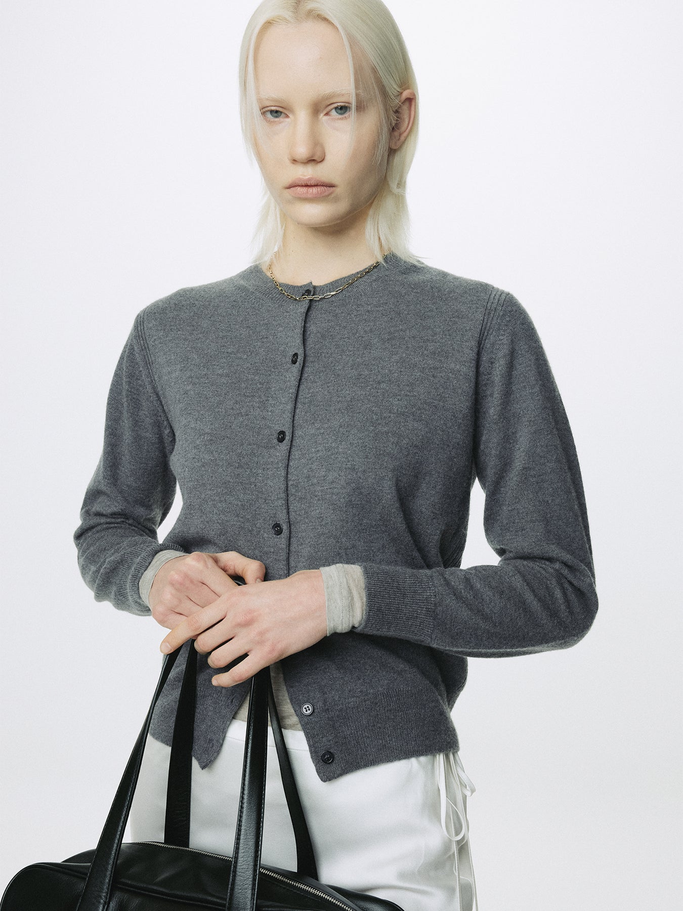 (W) SUPER FINE MERINO WOOL CARDIGAN_ GREY